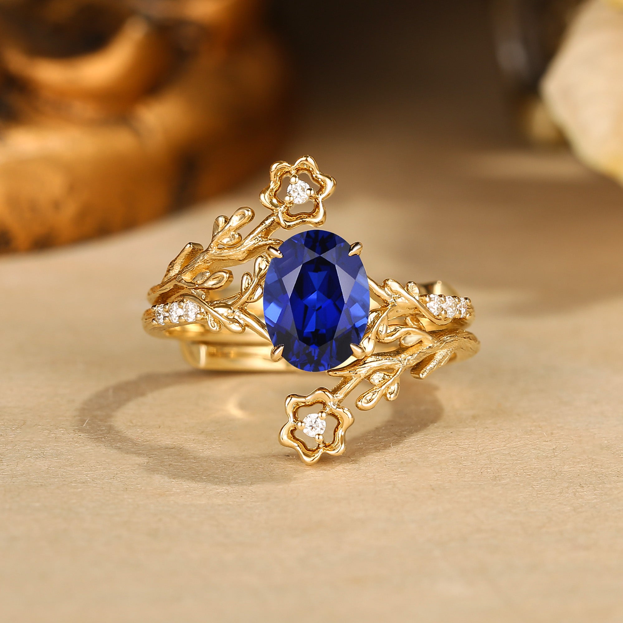 Drisana - Oval Cut Sapphire Leaf & Flower Enhancer Bridal Set 2pcs