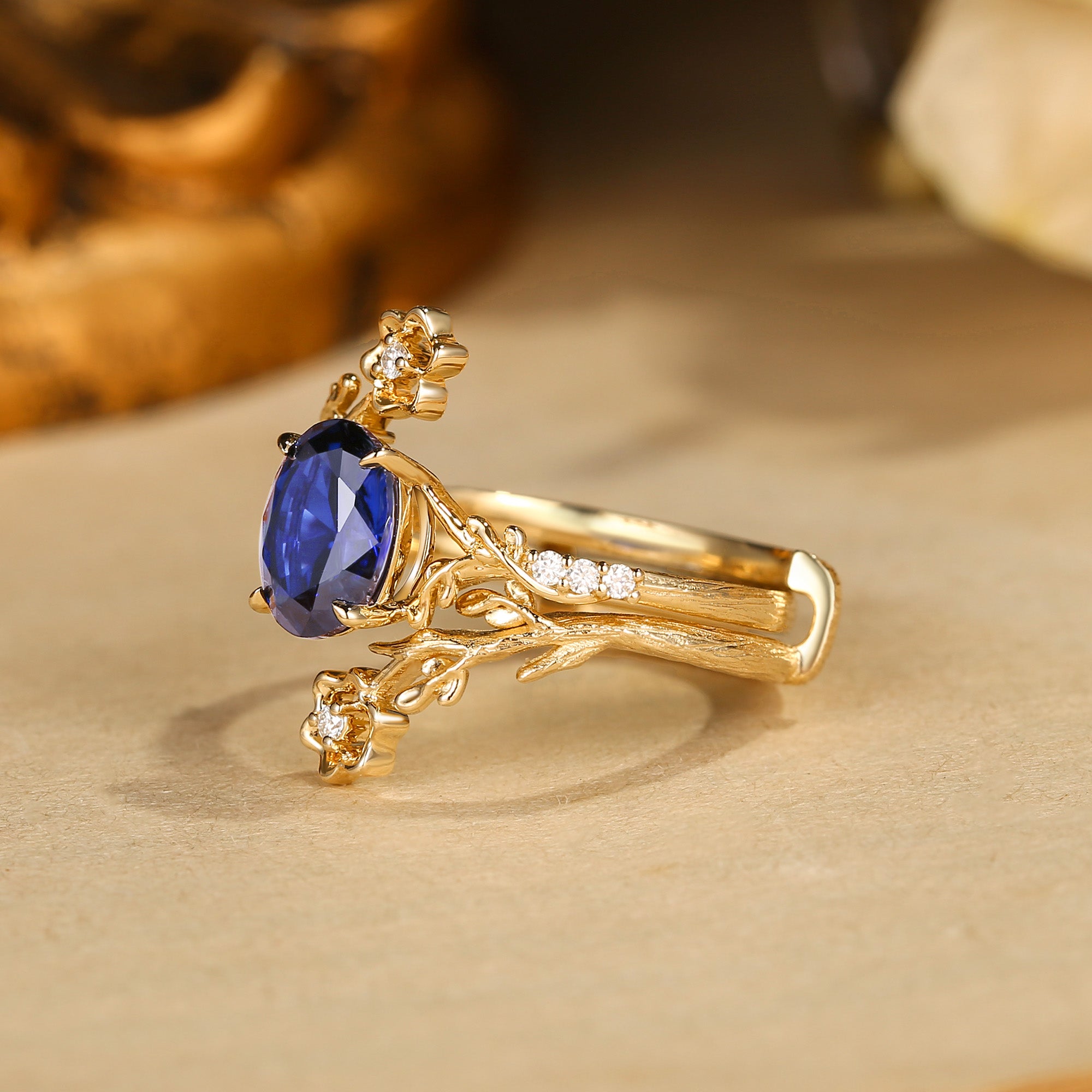 Drisana - Oval Cut Sapphire Leaf & Flower Enhancer Bridal Set 2pcs