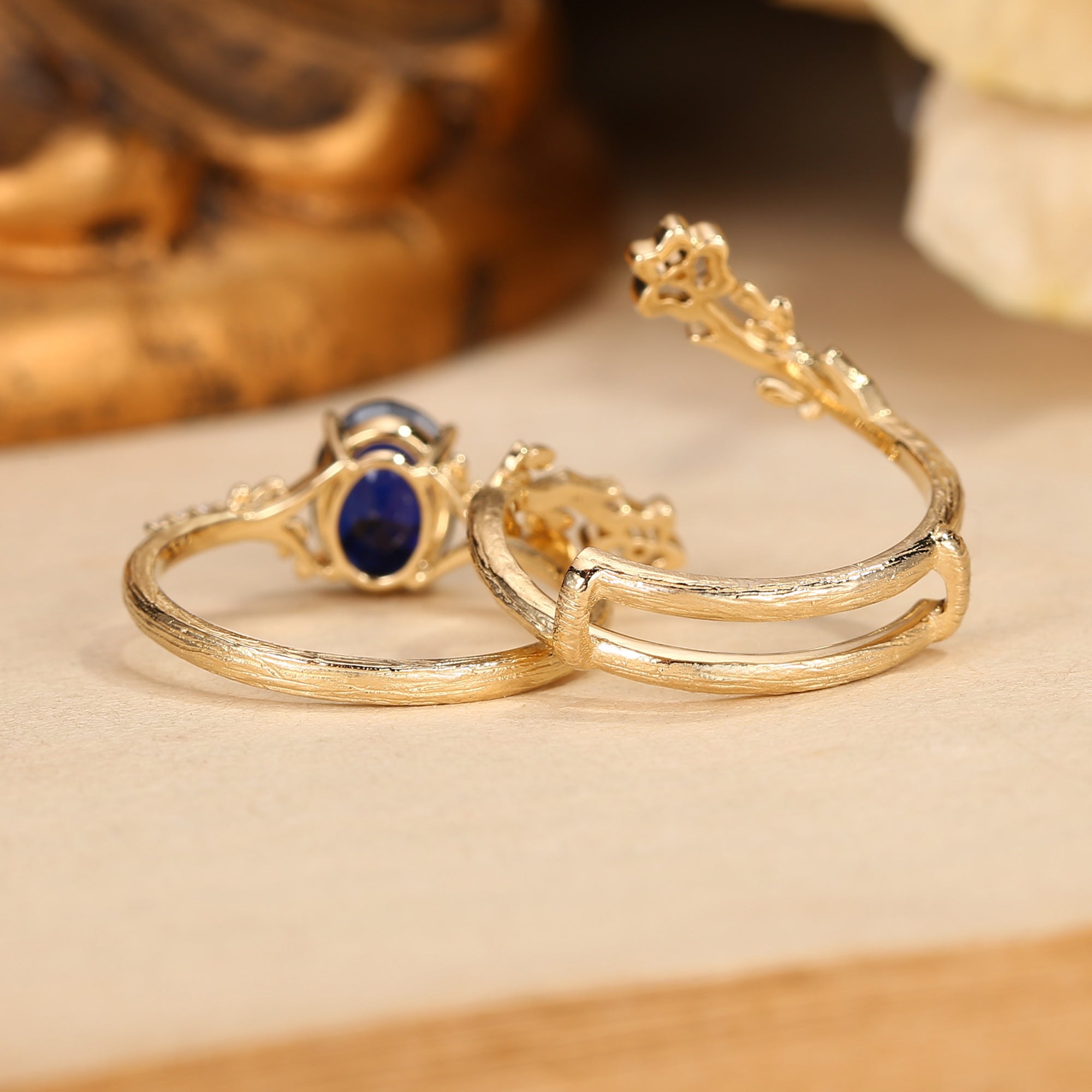 Drisana - Oval Cut Sapphire Leaf & Flower Enhancer Bridal Set 2pcs