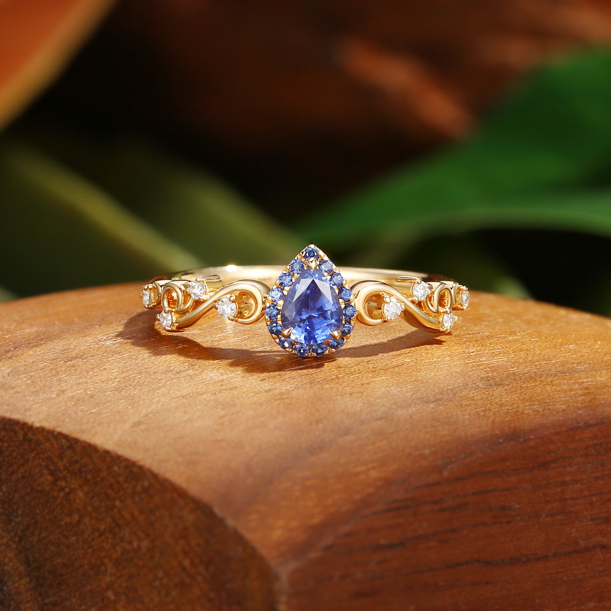 Odessa - Vintage Halo Pear Cut Sapphire Filigree Engagement Ring