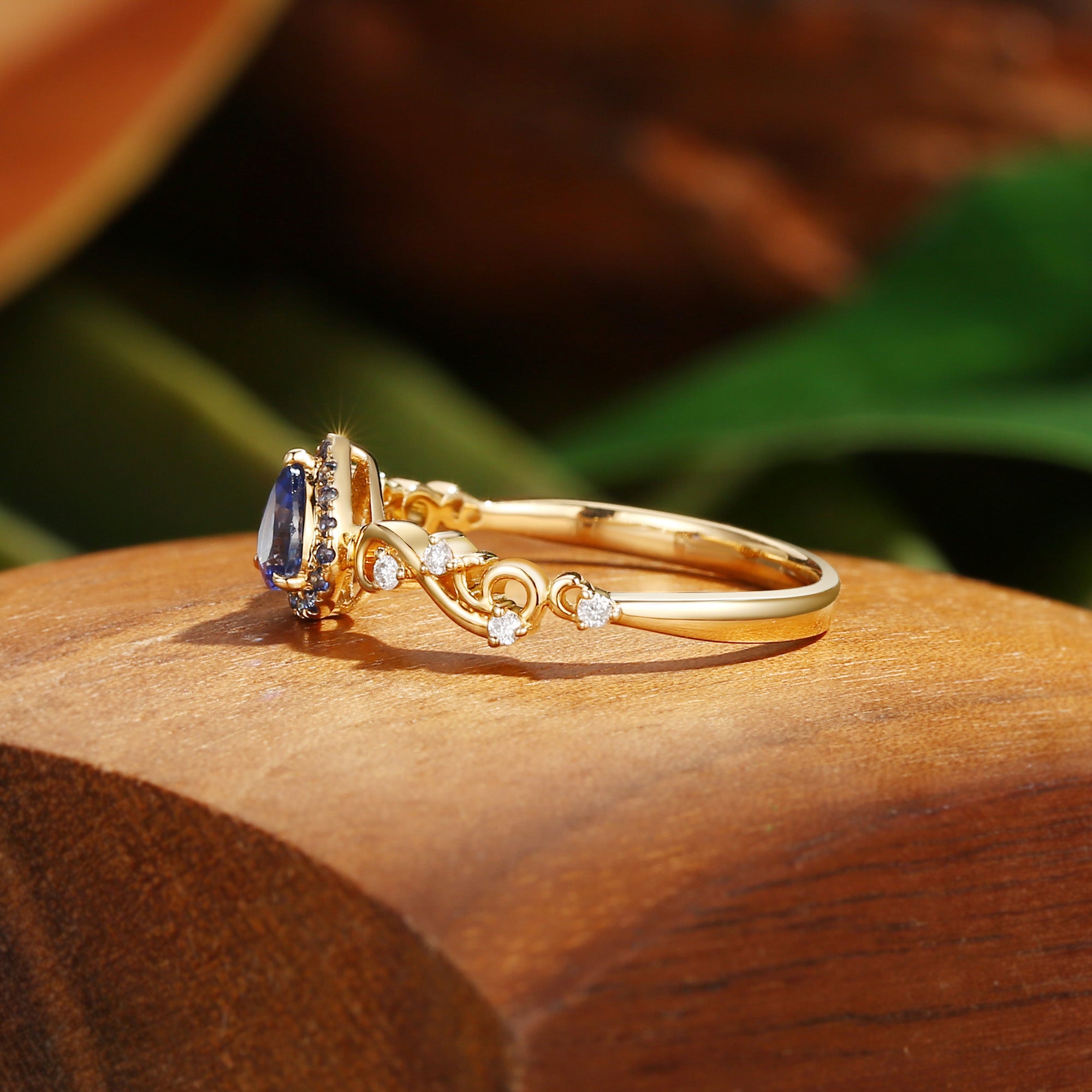 Odessa - Vintage Halo Pear Cut Sapphire Filigree Engagement Ring