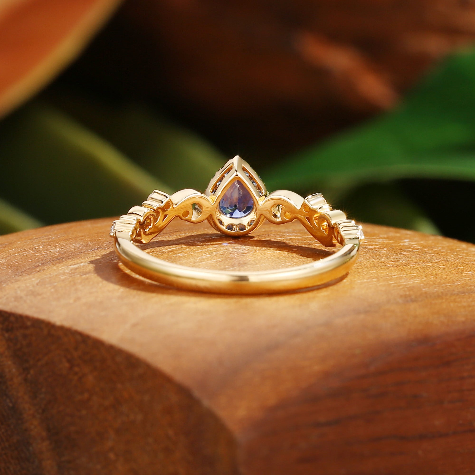 Odessa - Vintage Halo Pear Cut Sapphire Filigree Engagement Ring