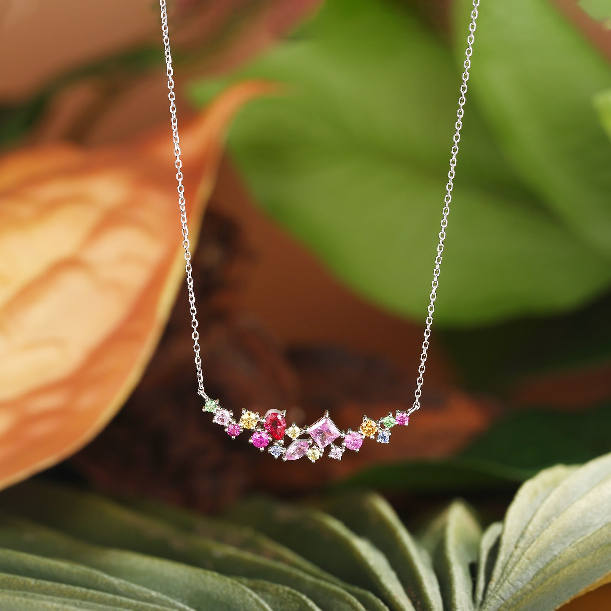 Monet's Garden-Inspired Lab Rainbow Sapphire Flower Garden Pendant