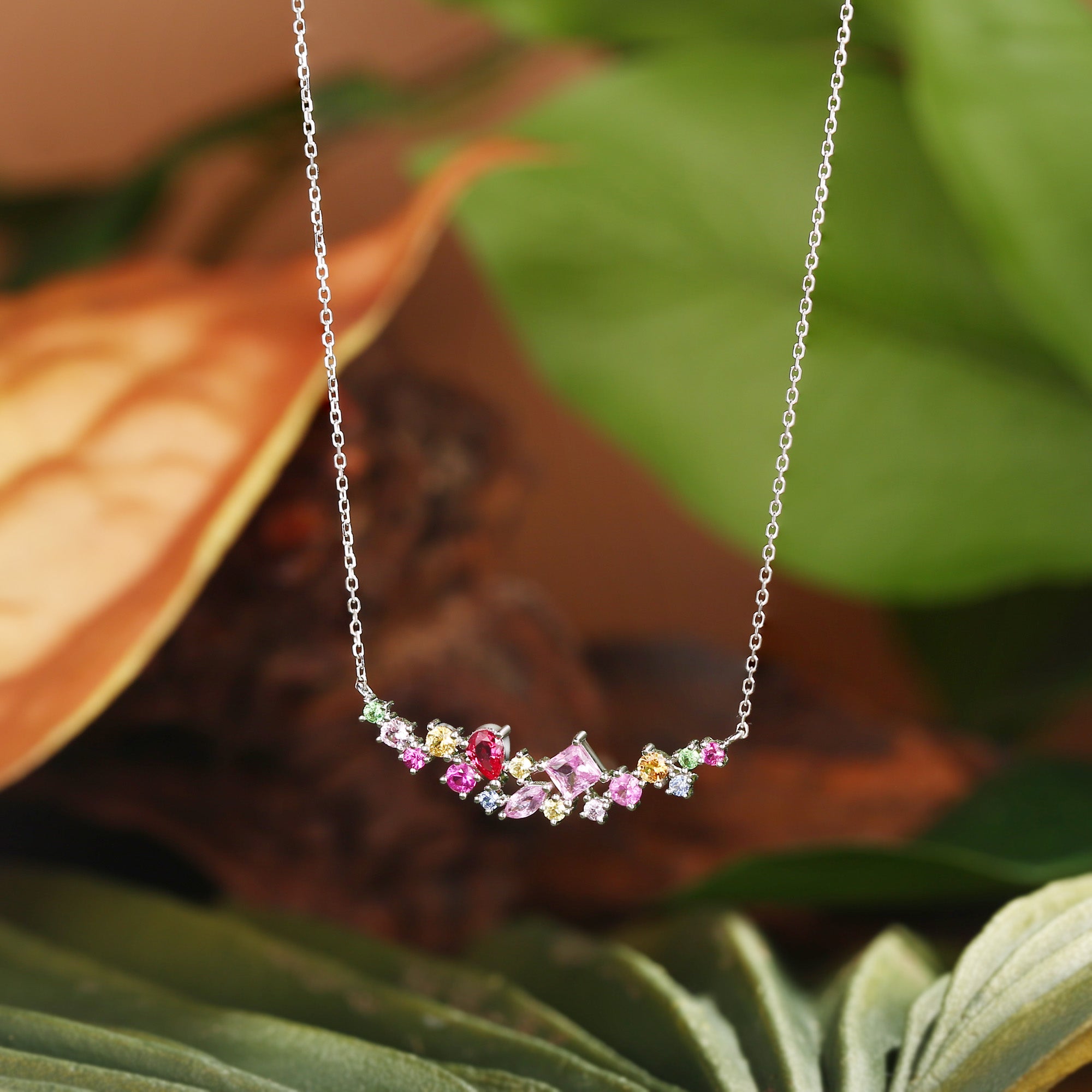 Monet's Garden-Inspired Lab Rainbow Sapphire Flower Garden Pendant