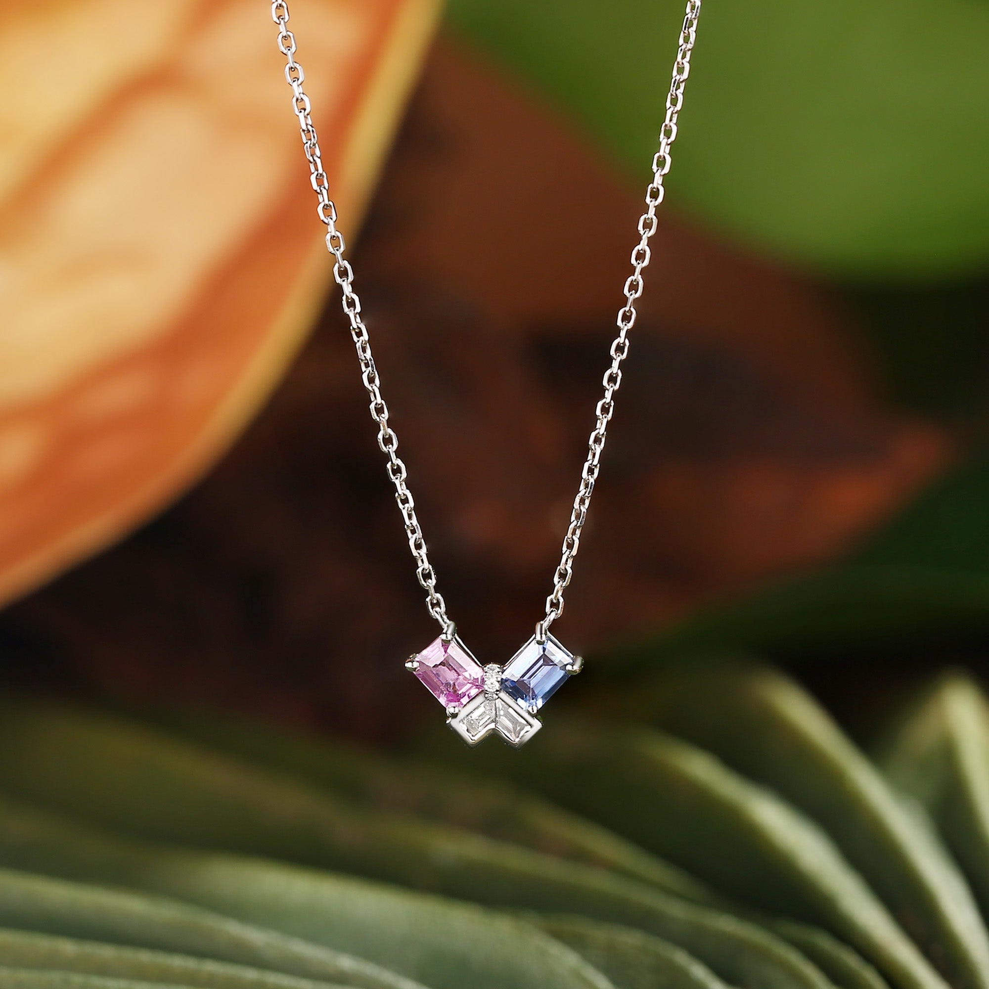 Monet's Garden-Inspired Lab Pink & Blue & White Sapphire Pendant