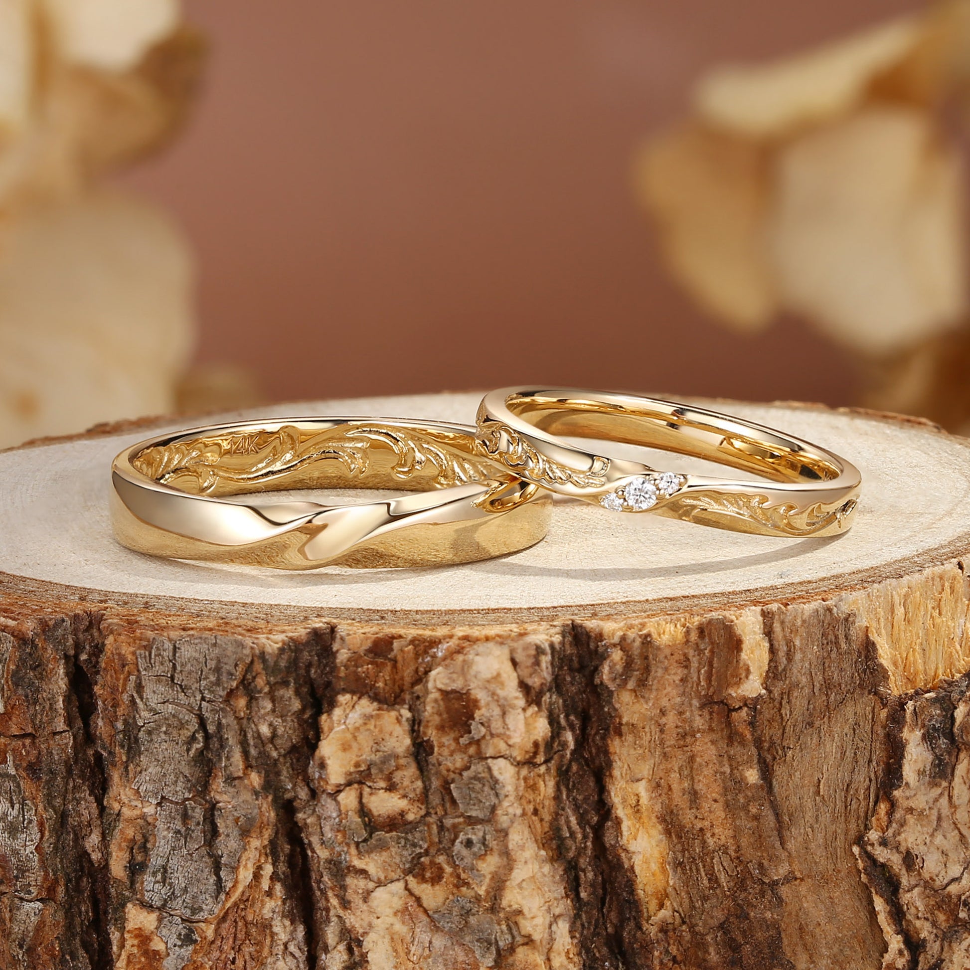 Unique Gold Design Moissanite Leafy Couple Ring