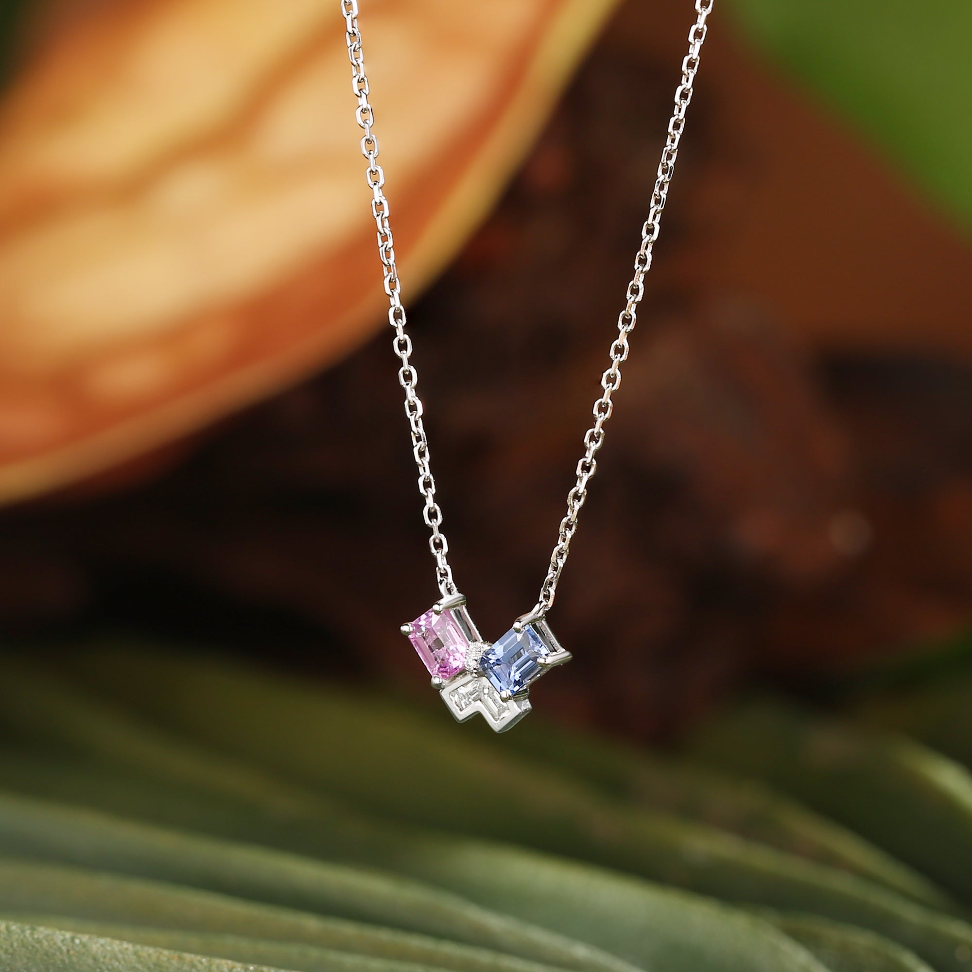 Monet's Garden-Inspired Lab Pink & Blue & White Sapphire Pendant