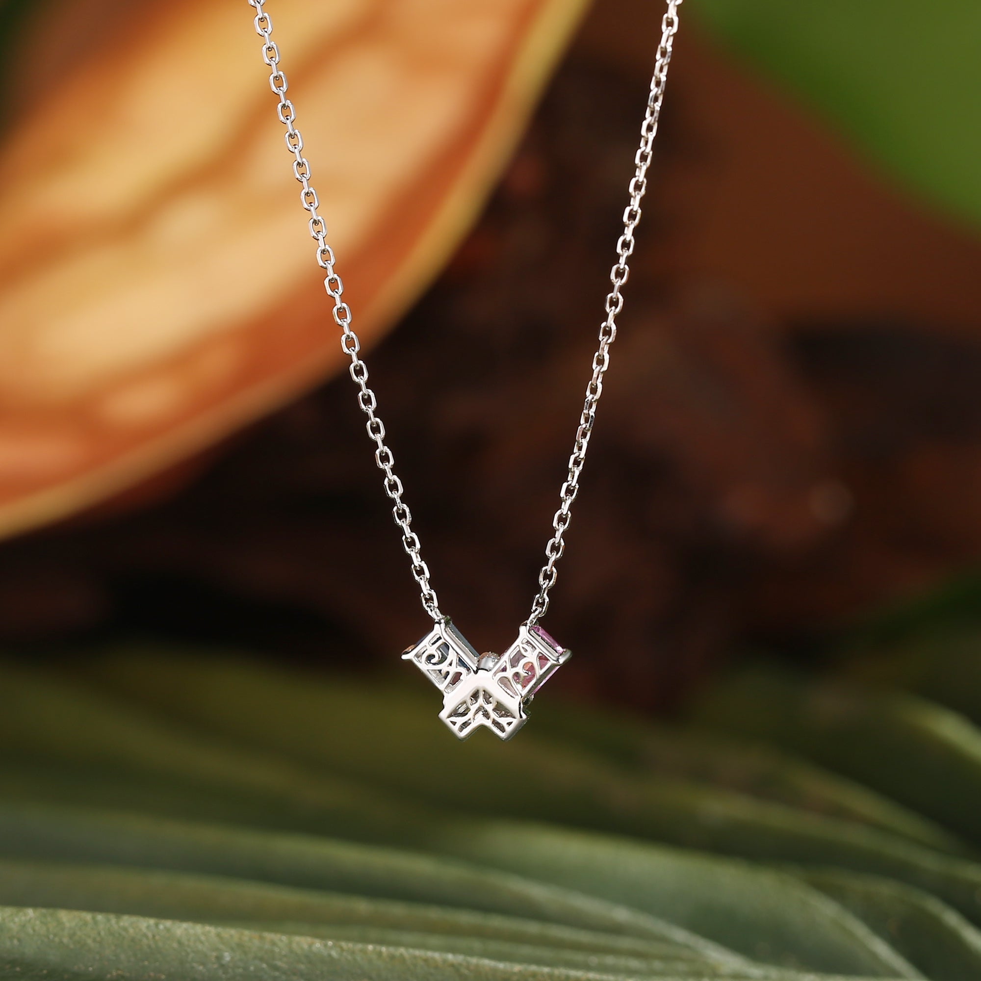 Monet's Garden-Inspired Lab Pink & Blue & White Sapphire Pendant