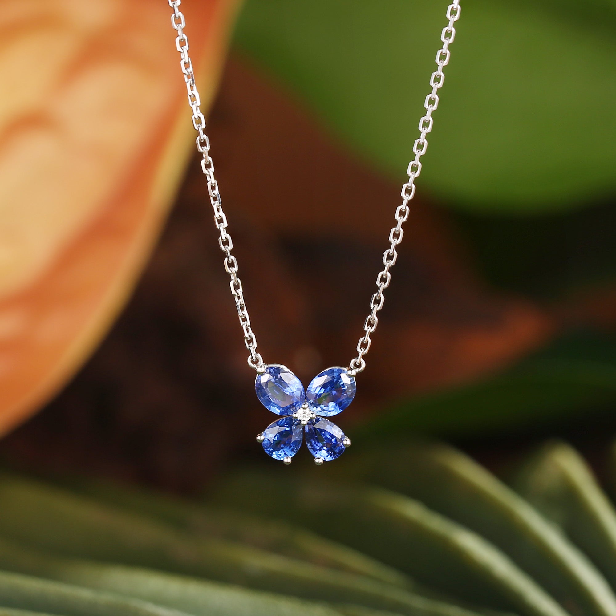 Monet's Garden-Inspired Lab Sapphire Butterfly Pendant