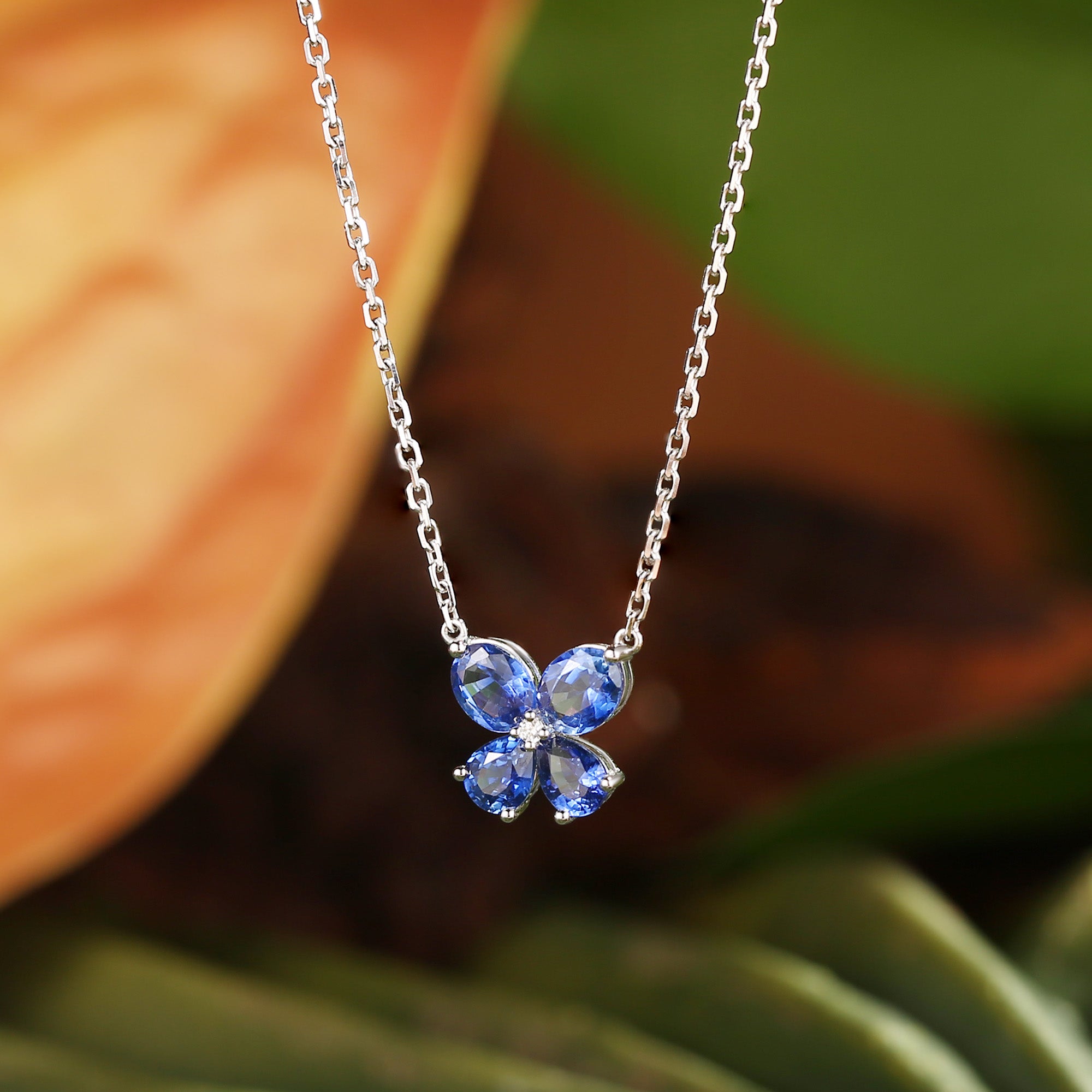 Monet's Garden-Inspired Lab Sapphire Butterfly Pendant
