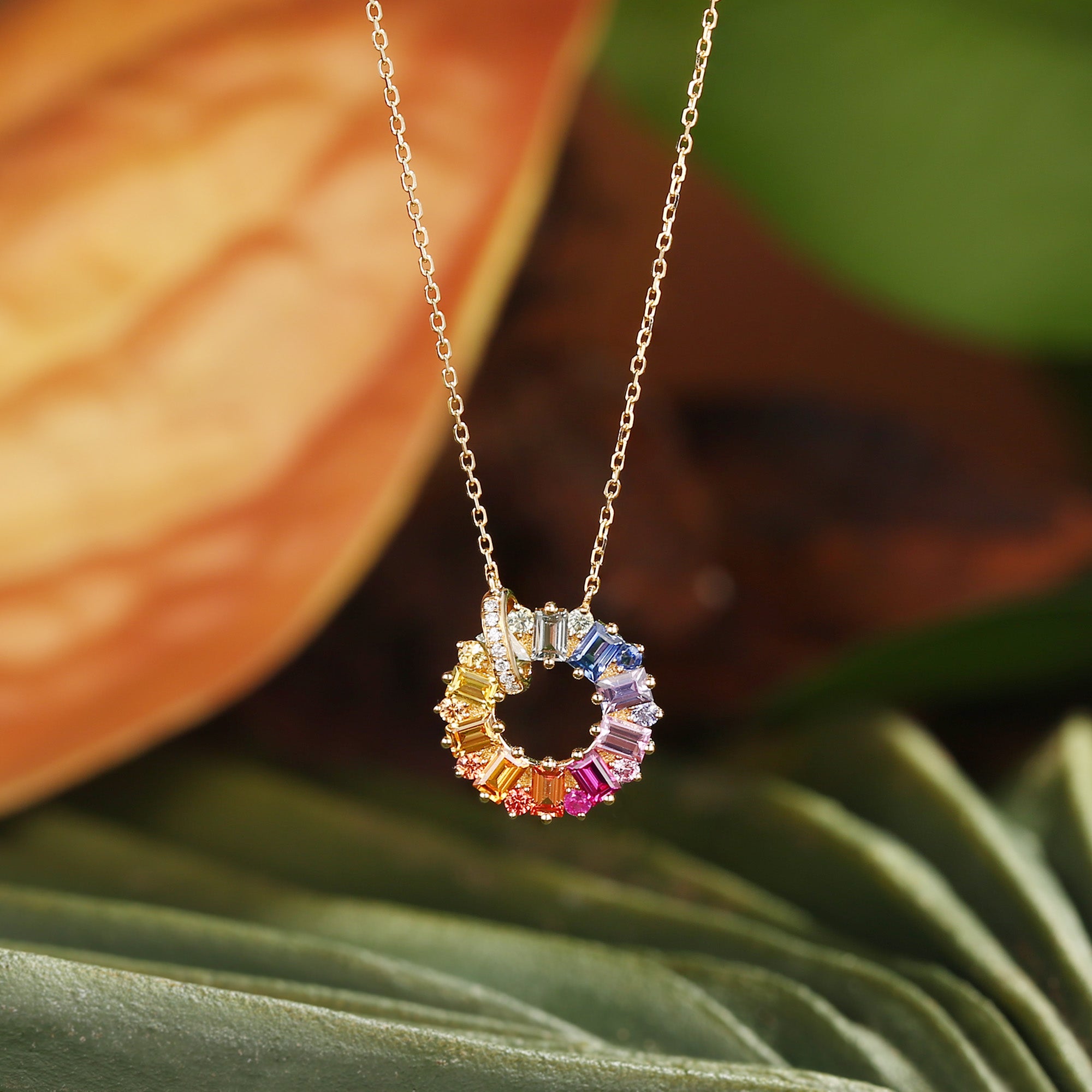 Monet's Garden-Inspired Lab Rainbow Sapphire Pendant