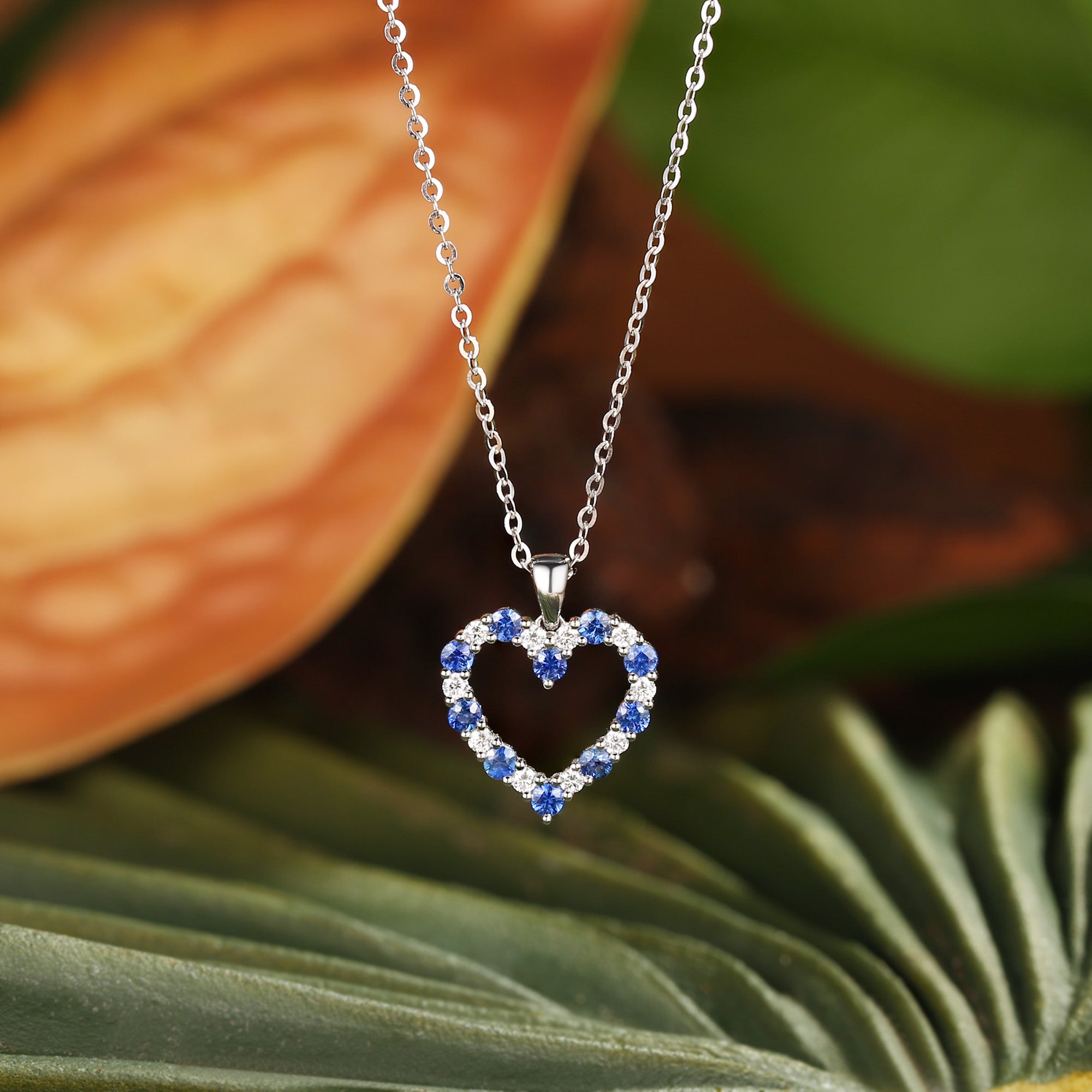 Monet's Garden-Inspired Heart Cut Lab Sapphire Pendant