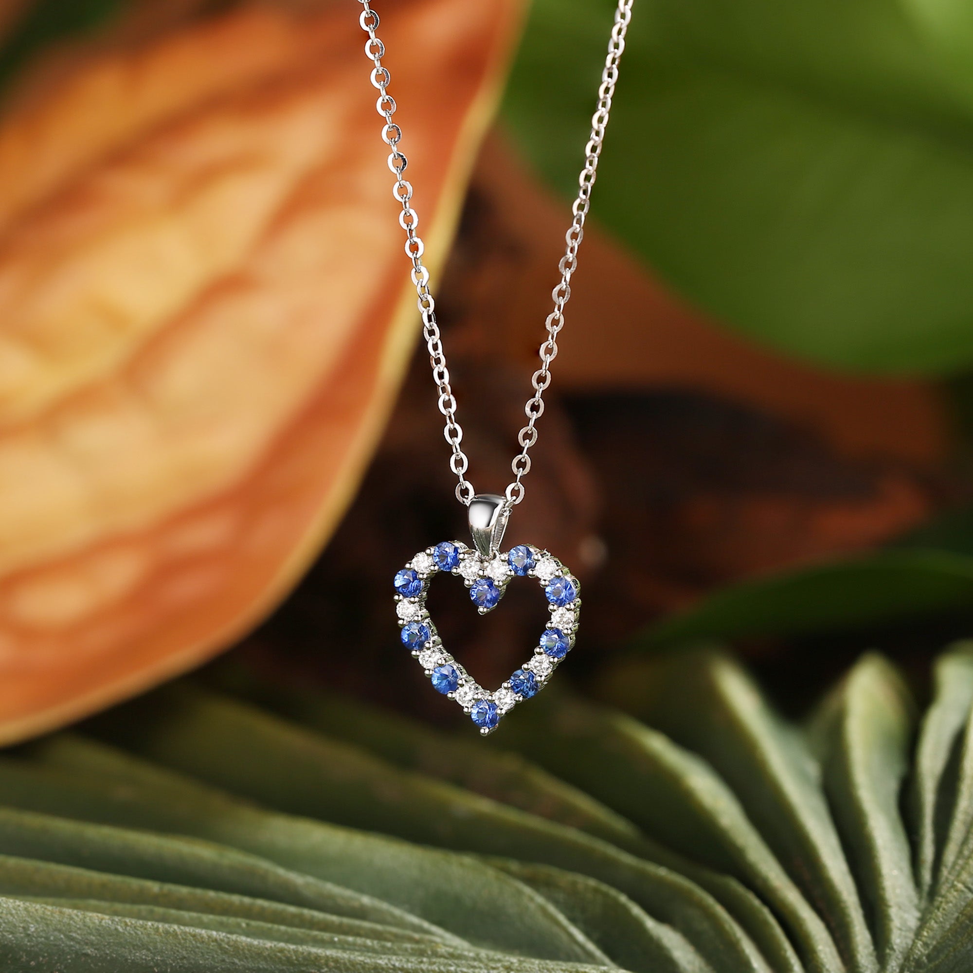 Monet's Garden-Inspired Heart Cut Lab Sapphire Pendant