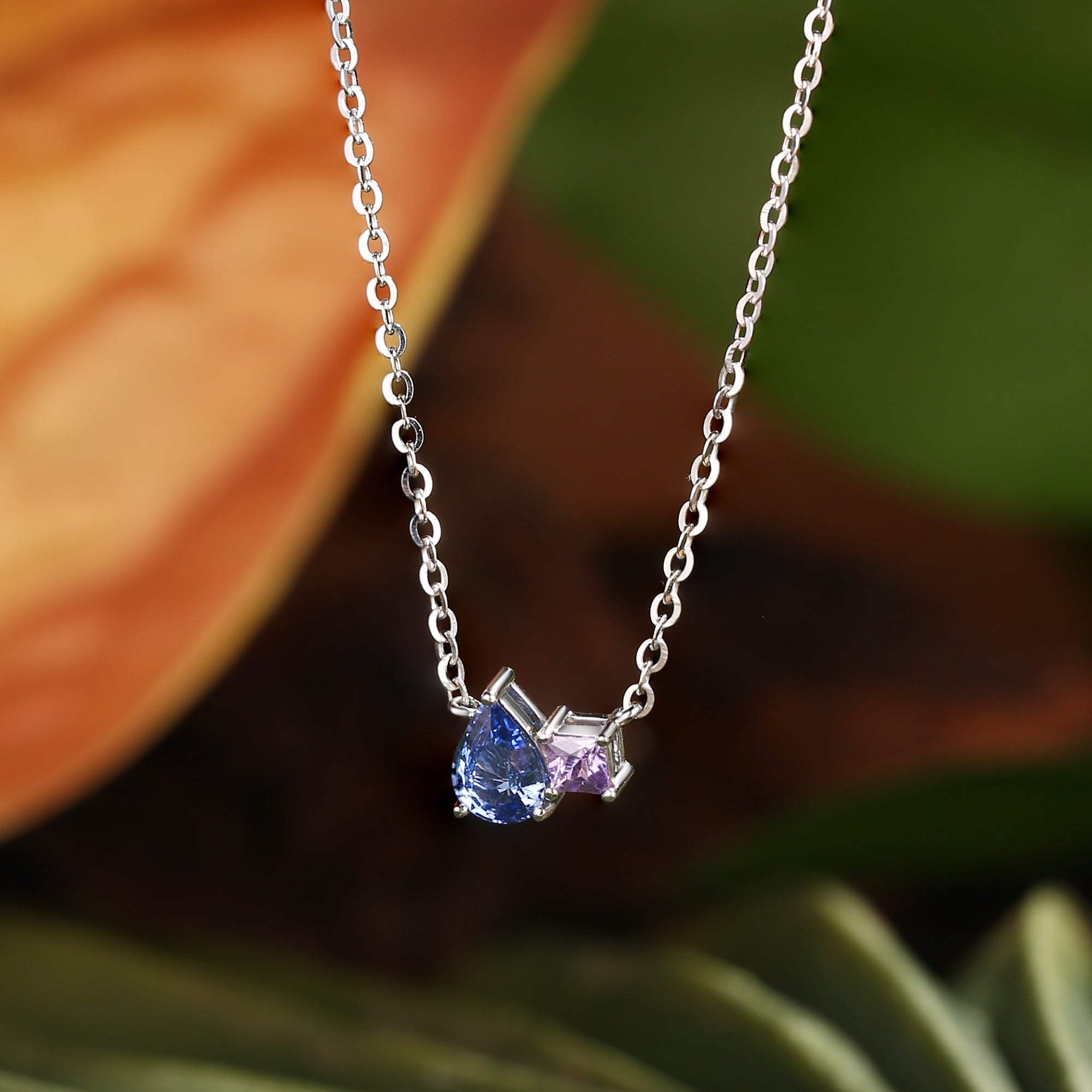 Monet's Garden-Inspired Lab Sapphire Blue & Pink Pendant