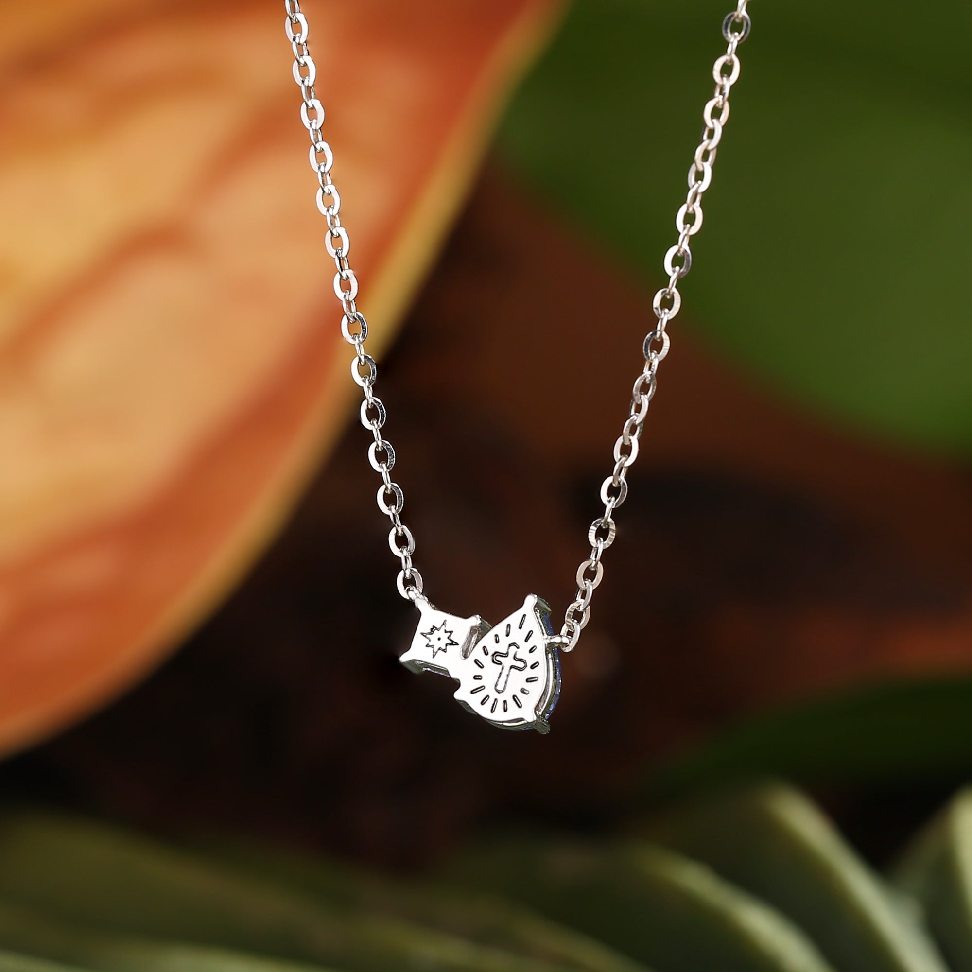 Monet's Garden-Inspired Lab Sapphire Blue & Pink Pendant