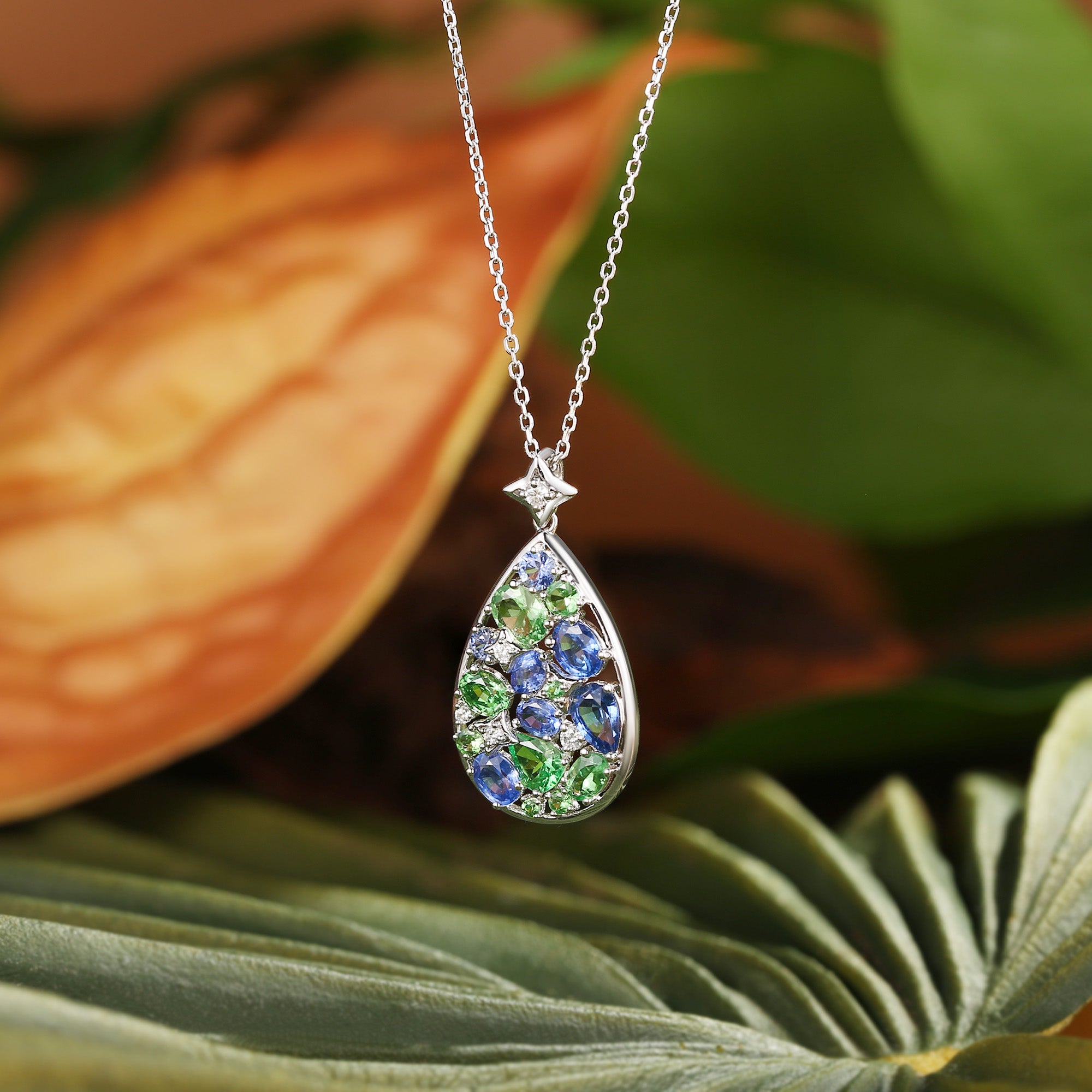 Monet's Pear-Inspired Lab Sapphire Blue & Green Pendant
