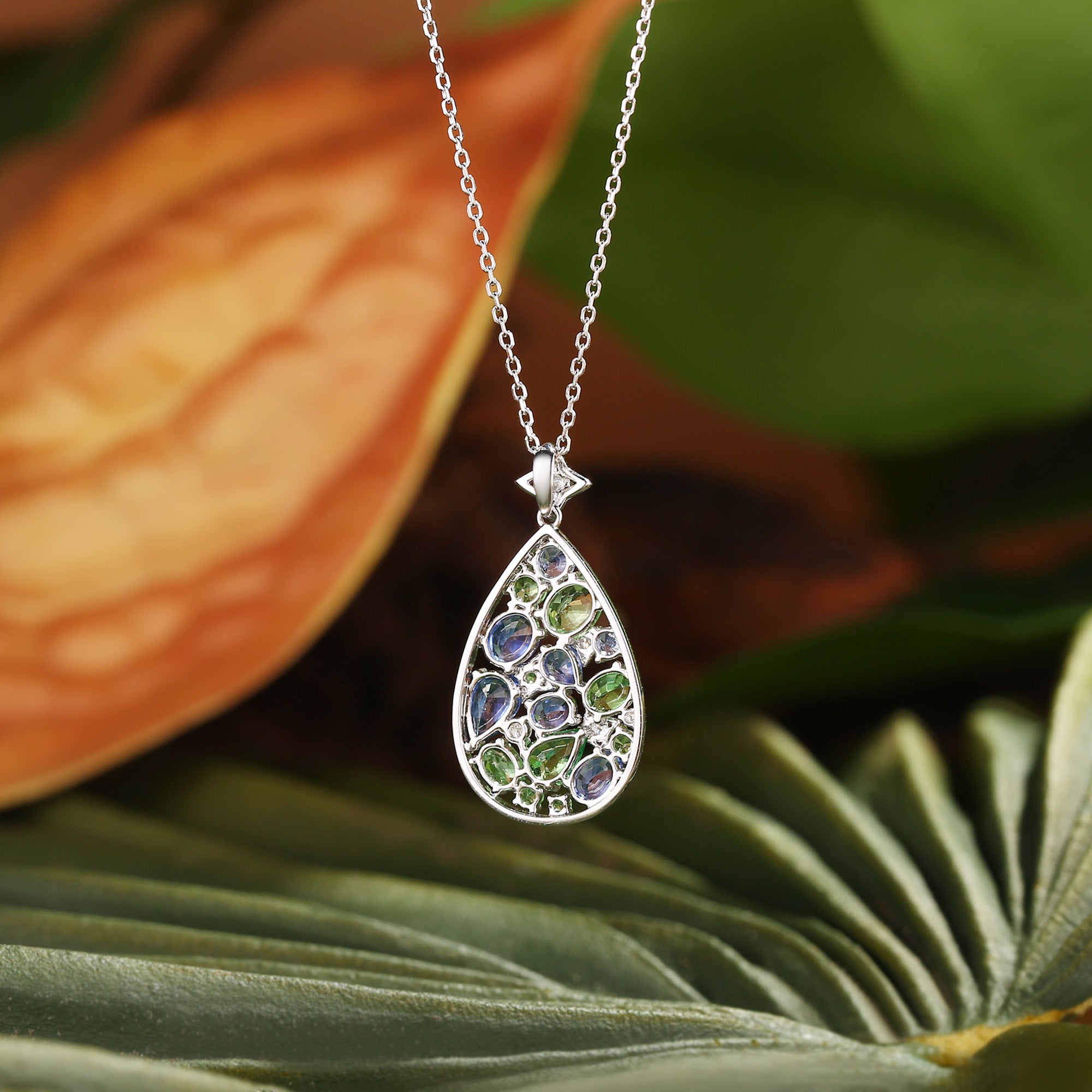 Monet's Pear-Inspired Lab Sapphire Blue & Green Pendant