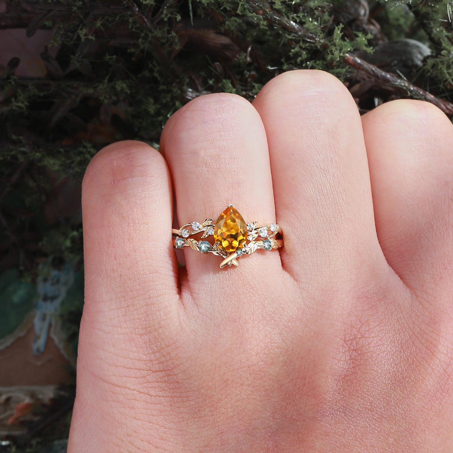 Clarissa - Pear Cut Citrine Leaf Bridal Set 2pcs