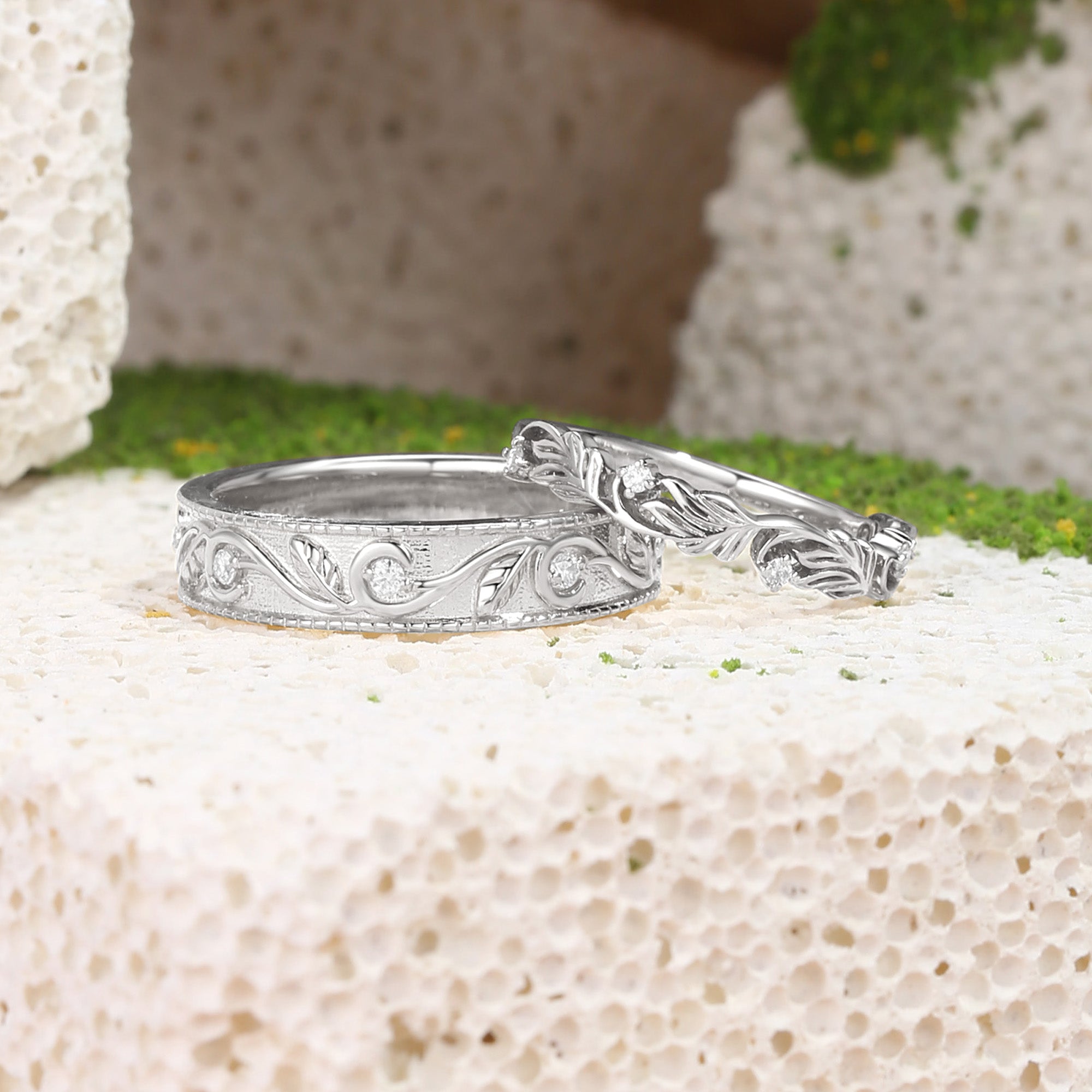 Couple Ring - Moissanite Promise Wedding Ring Sets His and Hers