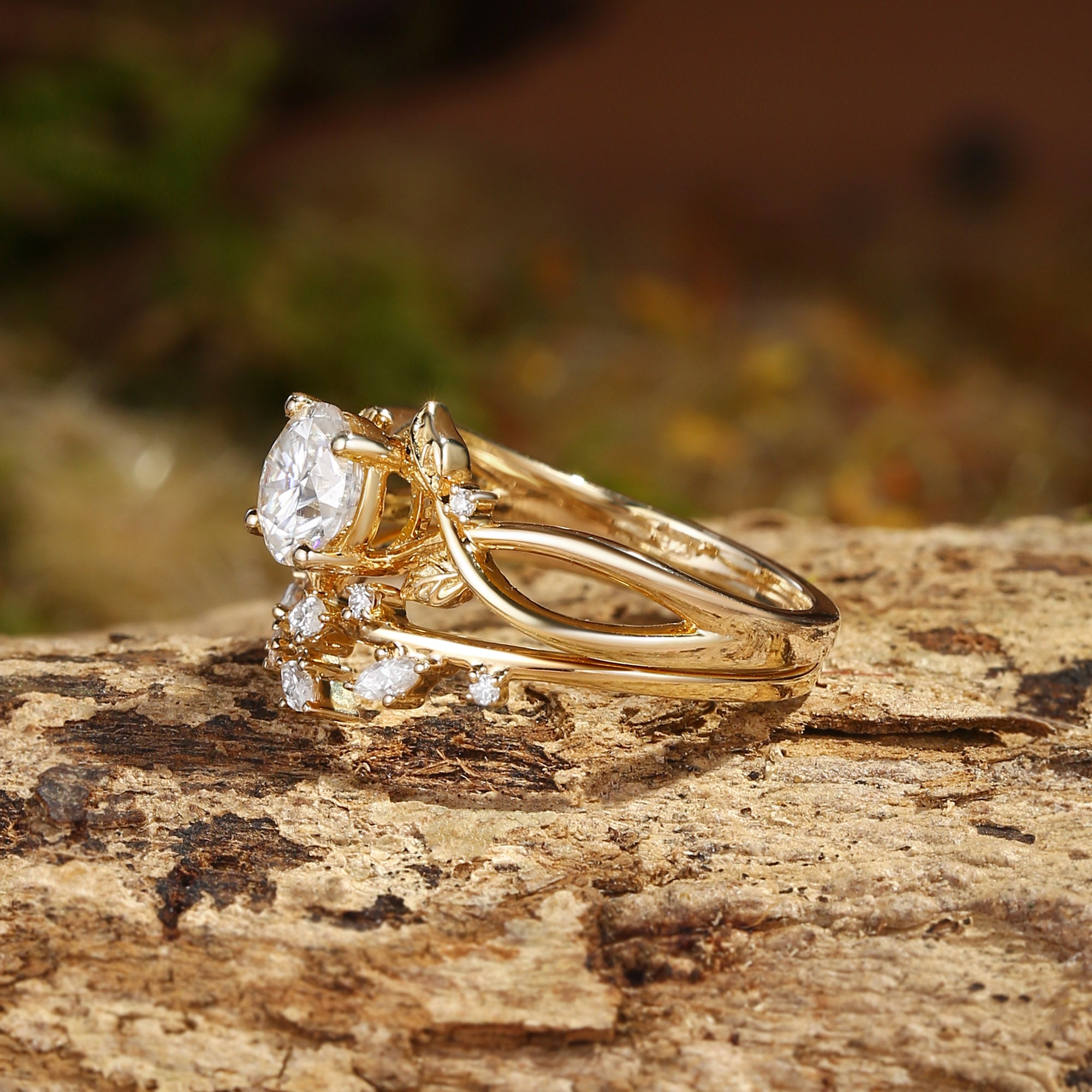 Cordelia - Round Cut Moissanite Leafy Infinity Bridal Set 2pcs