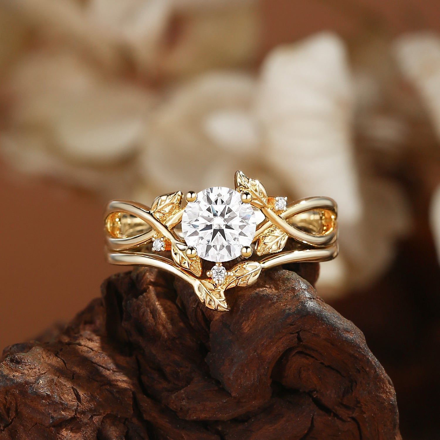 Cordelia - Round Cut Moissanite Yellow Gold Bridal Set 2pcs