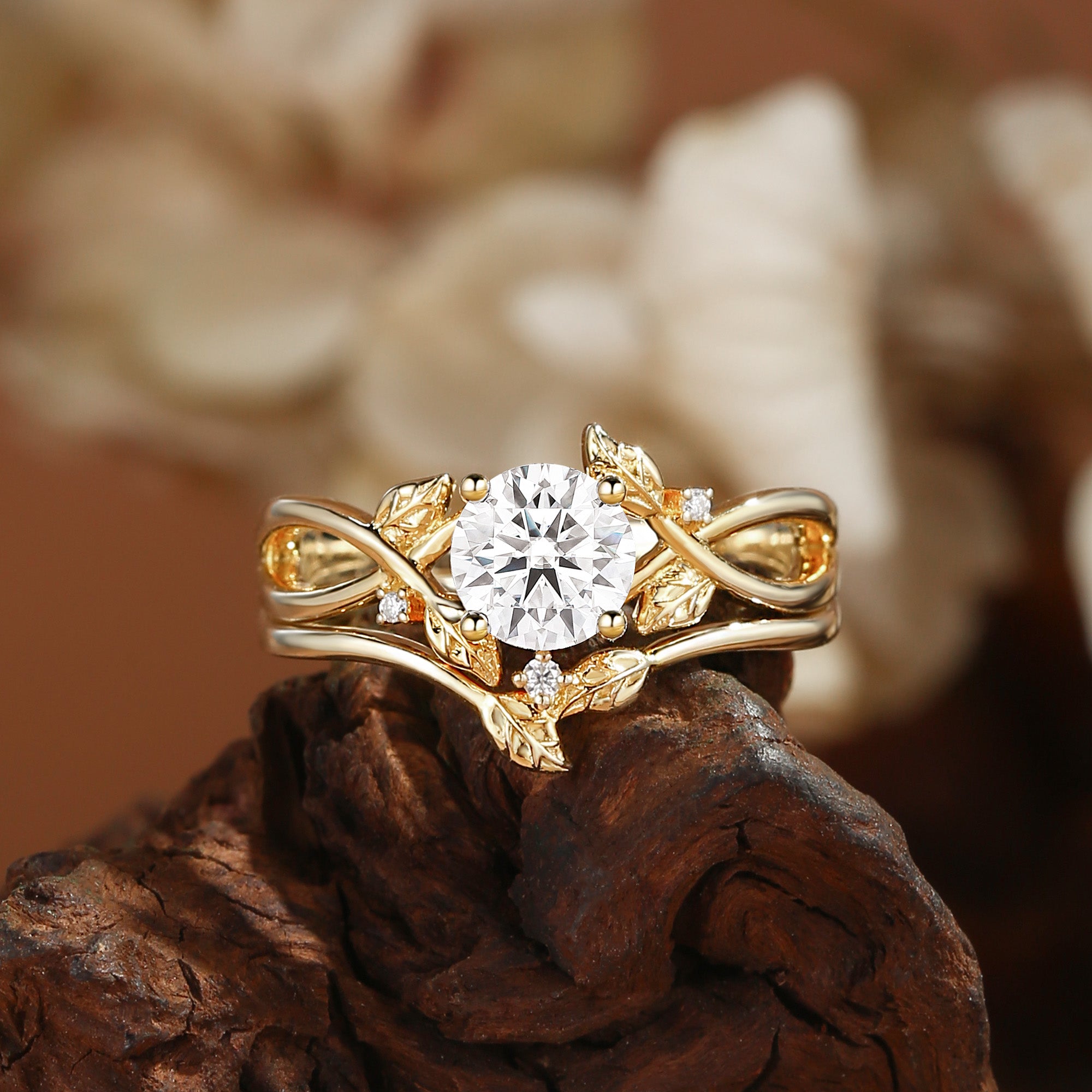 Cordelia - Round Cut Moissanite Yellow Gold Bridal Set 2pcs