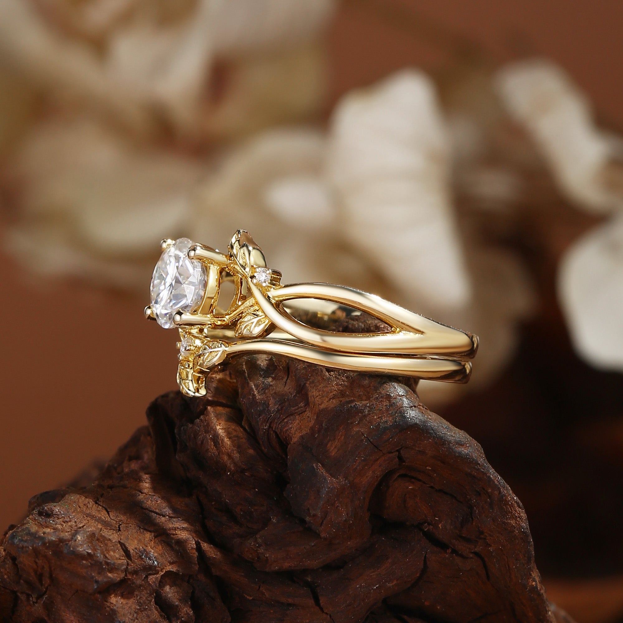 Cordelia - Round Cut Moissanite Yellow Gold Bridal Set 2pcs