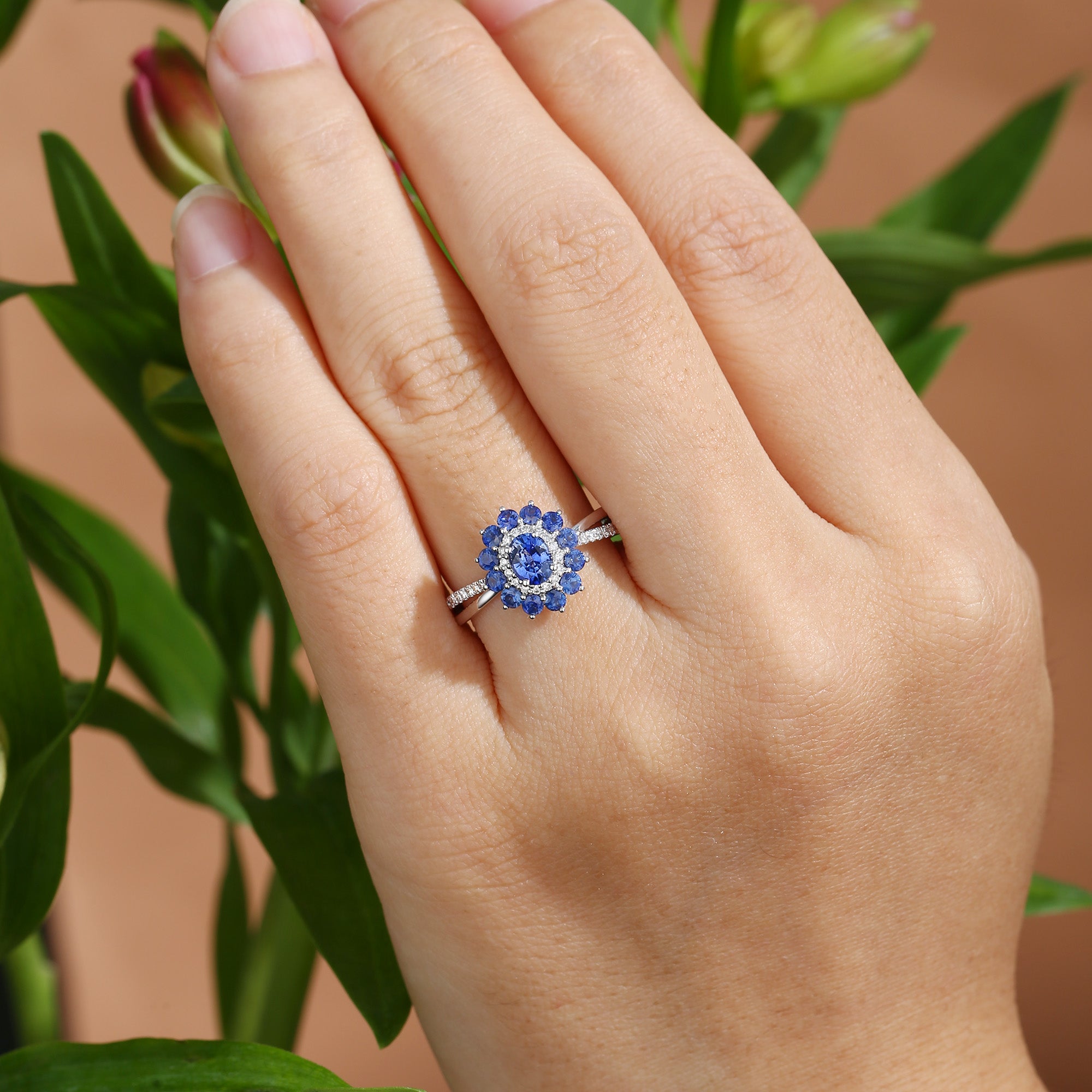 Odessa - Sapphire & Moissanite Bouble Halo Twist Engagement Ring