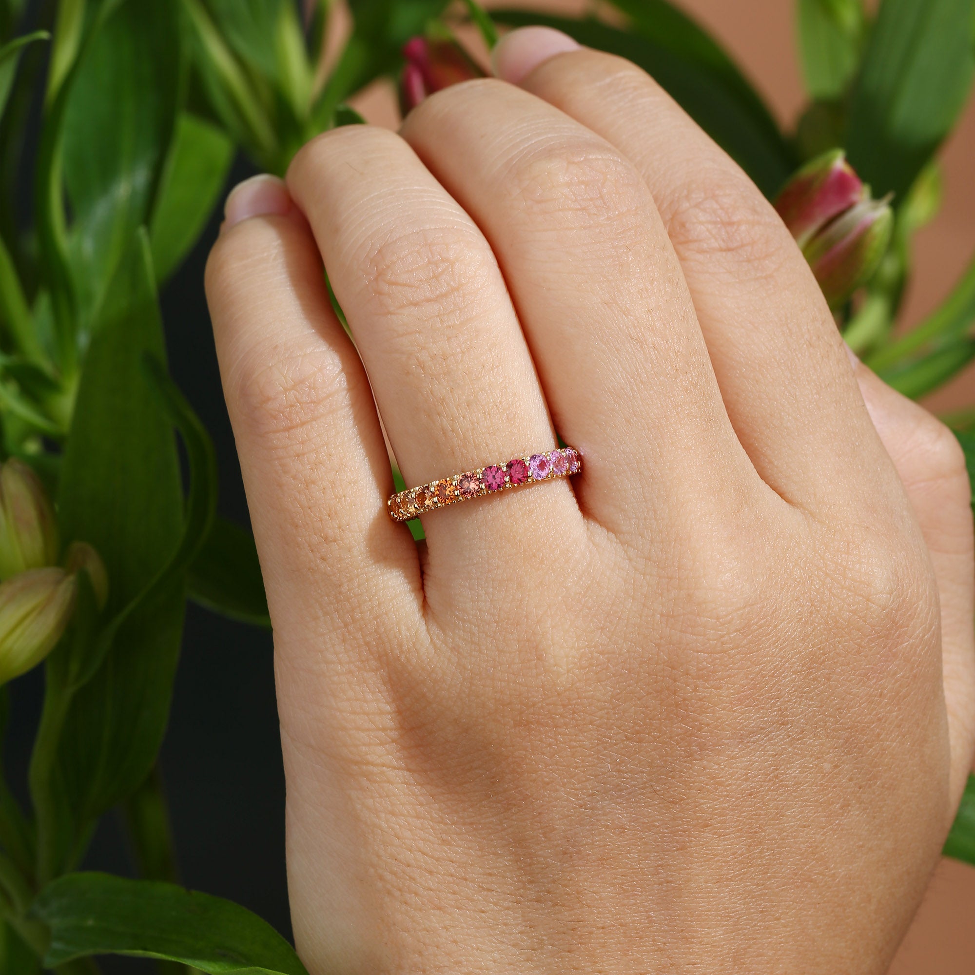 Wedding Band - Vintage Rainbow Sapphire Ring 3mm Wedding Band