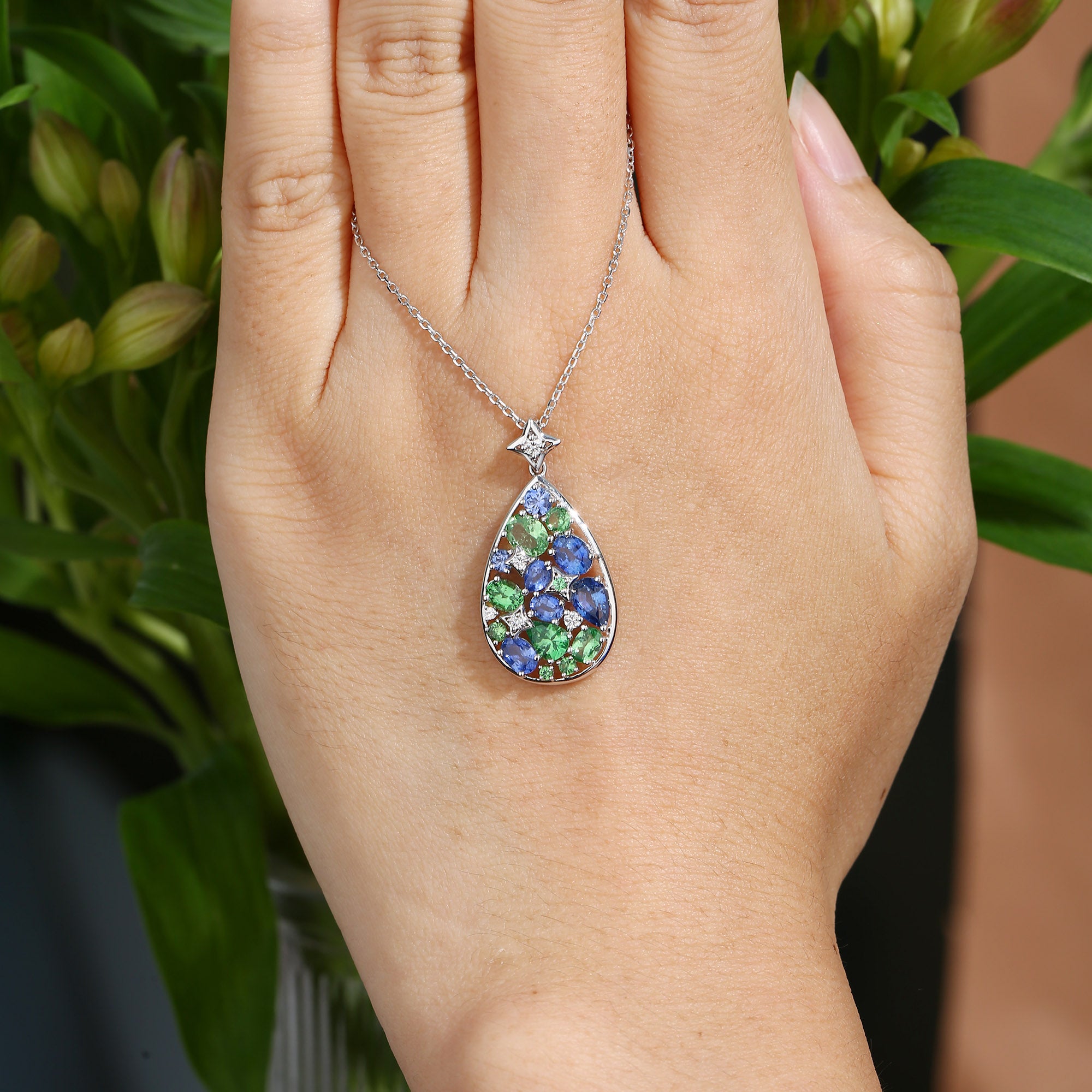 Monet's Pear-Inspired Lab Sapphire Blue & Green Pendant