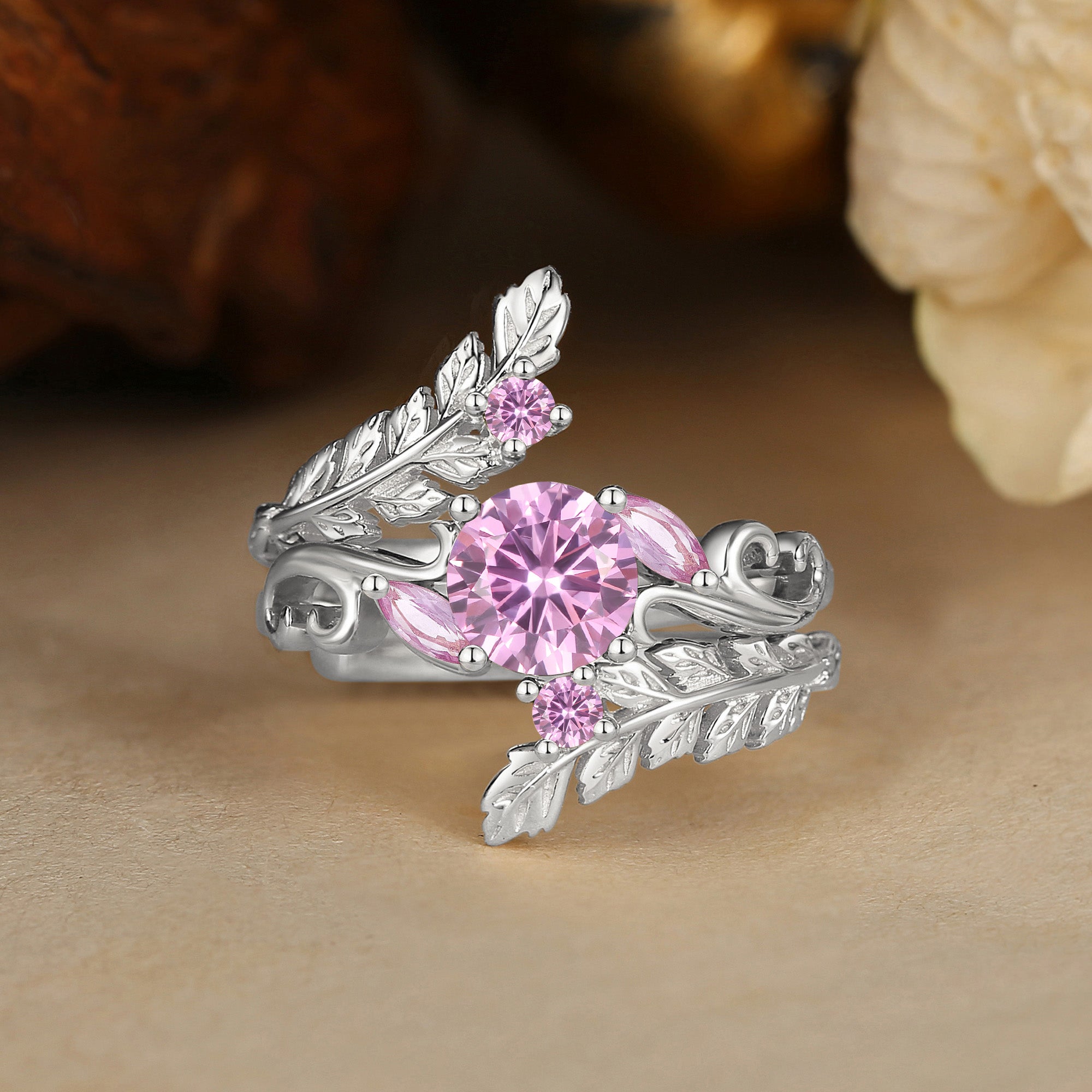 Rosine - Round Pink Sapphire Enhancer Ring Set 2pcs