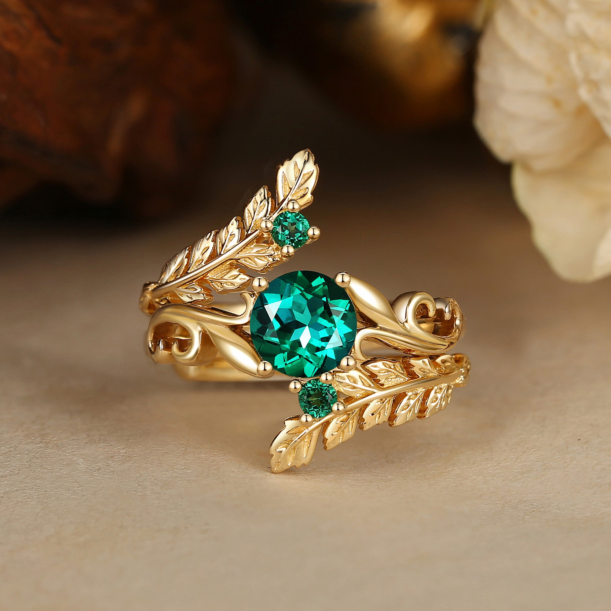Rosine - Round Emerald Enhancer Ring Set 2pcs