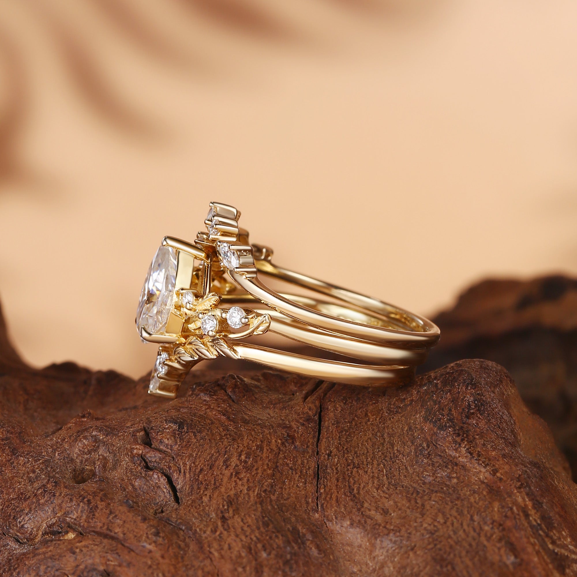 Clarissa - Moissanite Vine Inspired Leafy Bridal Set 3pcs