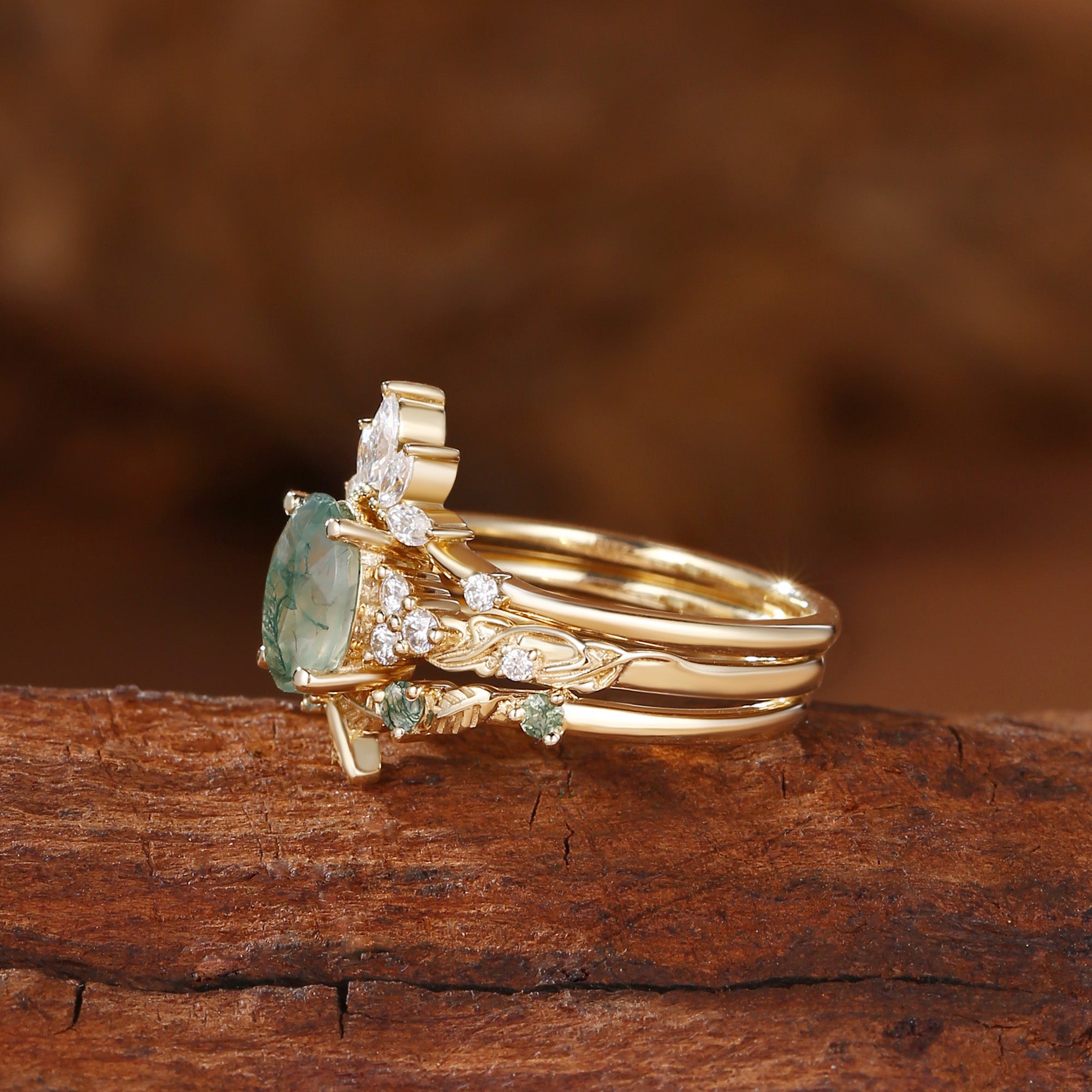 Felicity - Moss Agate Cluster Leafy Bridal Set 3pcs