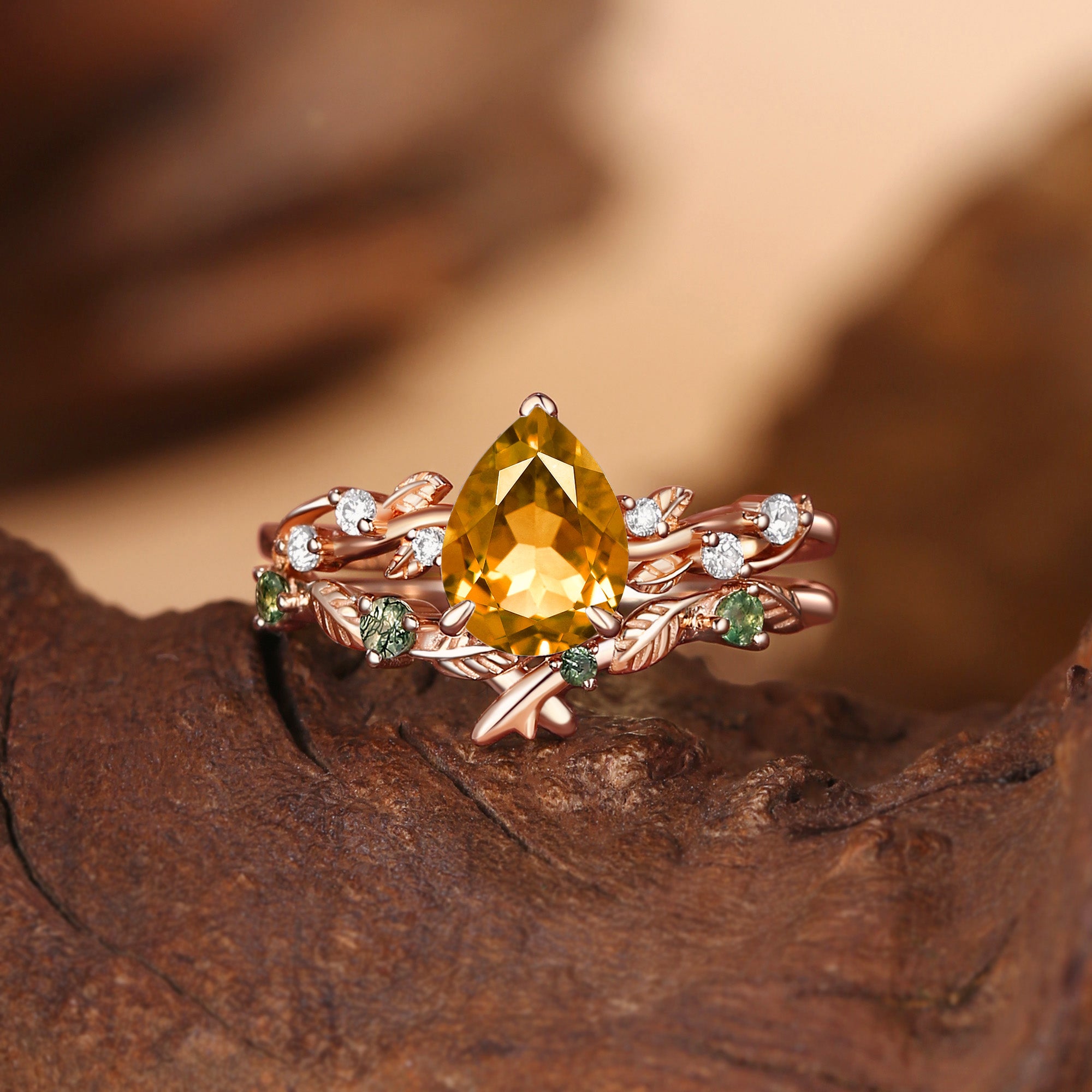 Clarissa - Pear Cut Citrine Leaf Bridal Set 2pcs