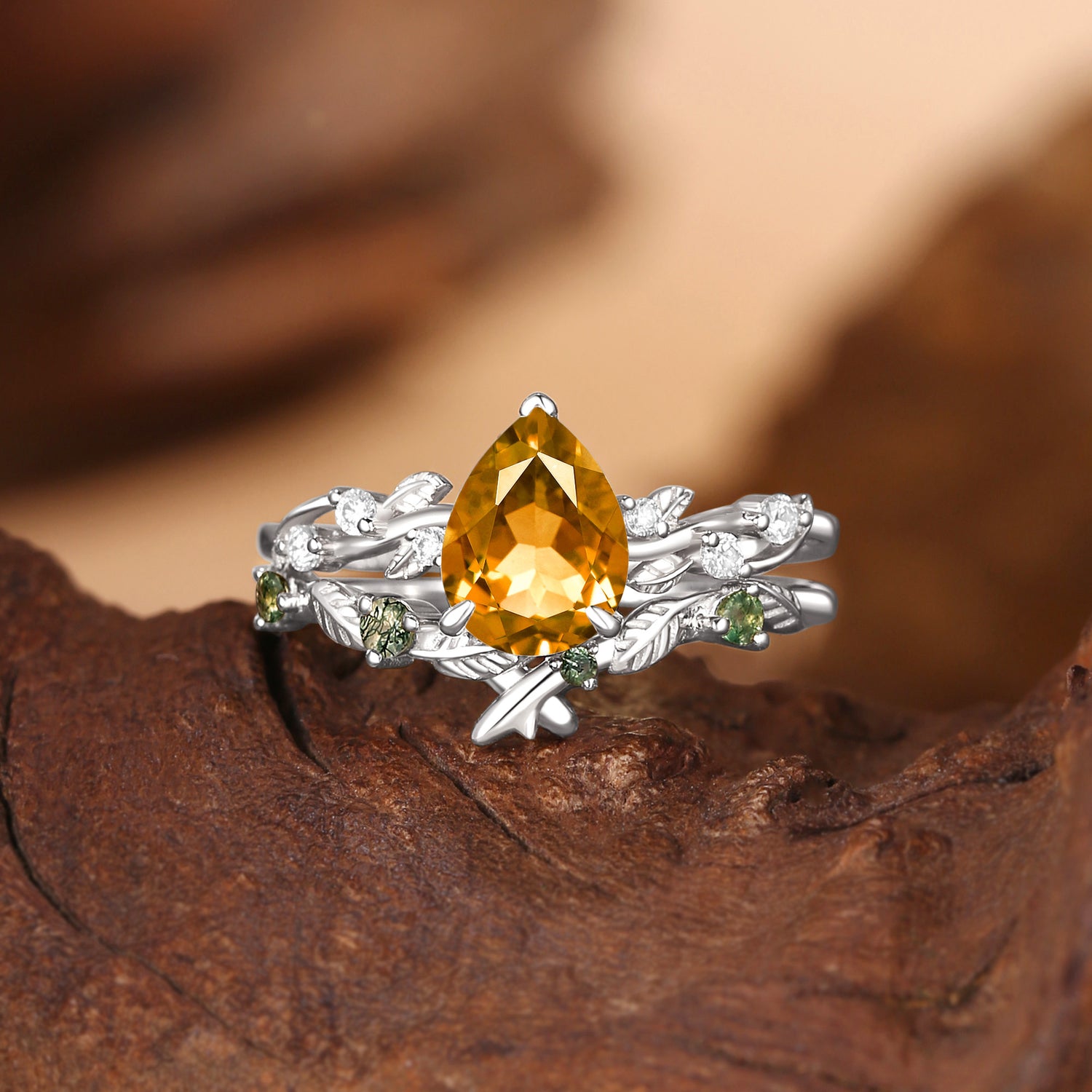 Clarissa - Pear Cut Citrine Leaf Bridal Set 2pcs