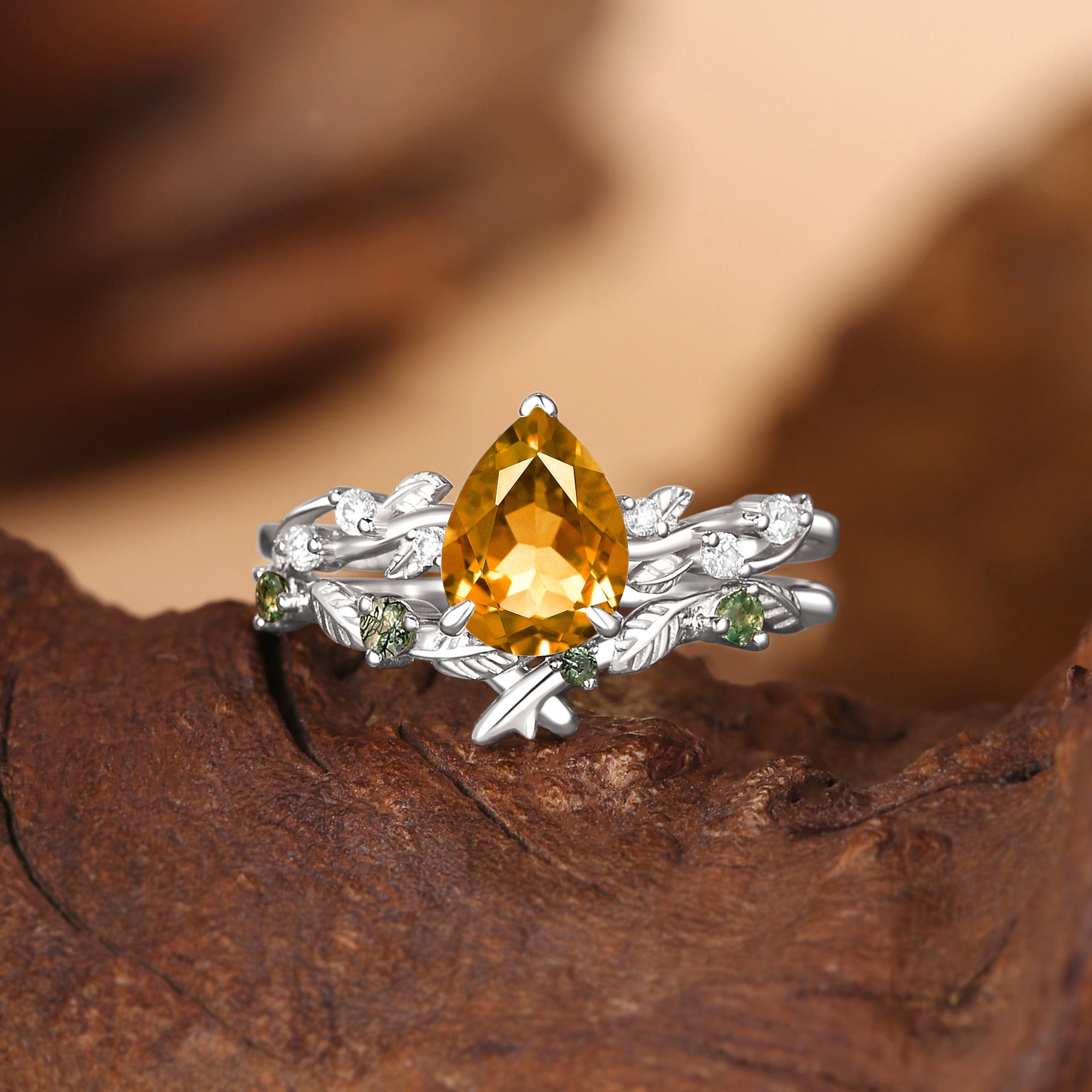 Clarissa - Pear Cut Citrine Leaf Bridal Set 2pcs