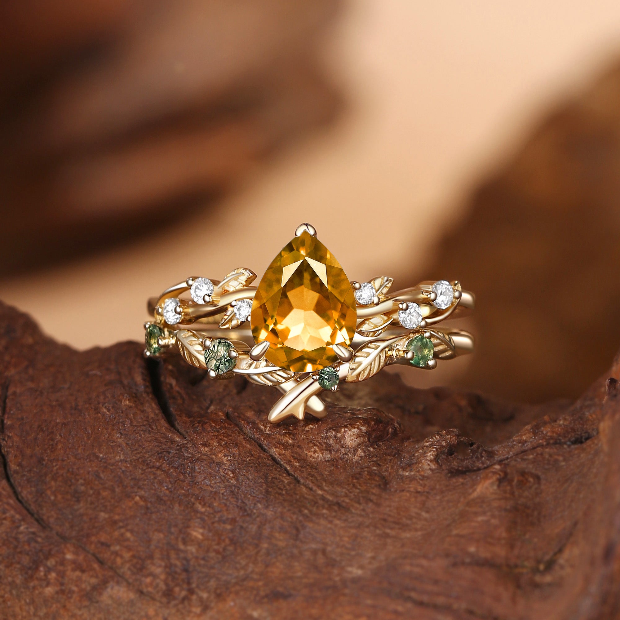 Clarissa - Pear Cut Citrine Leaf Bridal Set 2pcs