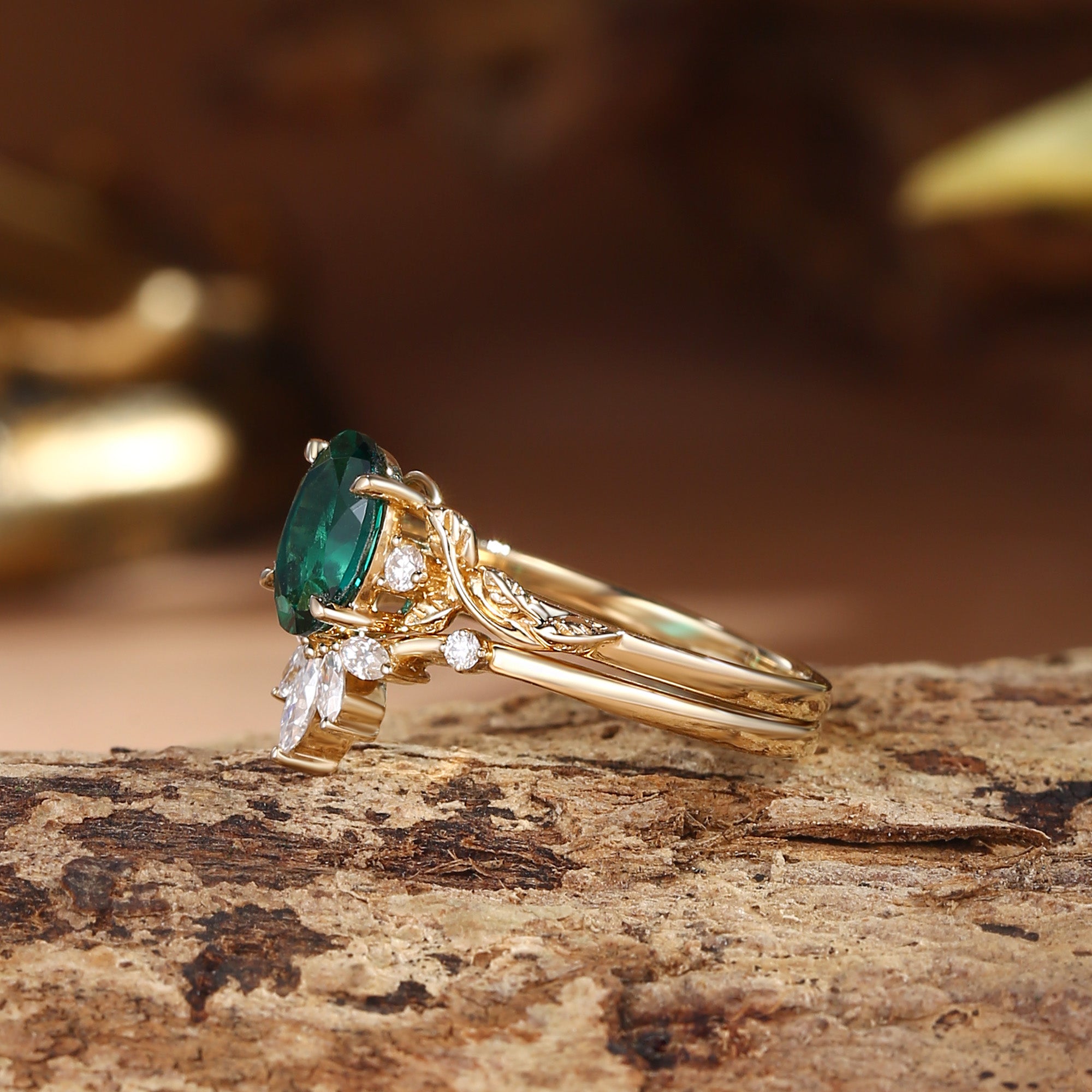 Eden - Lab Emerald Vine Inspired Leafy Bridal Set 2pcs