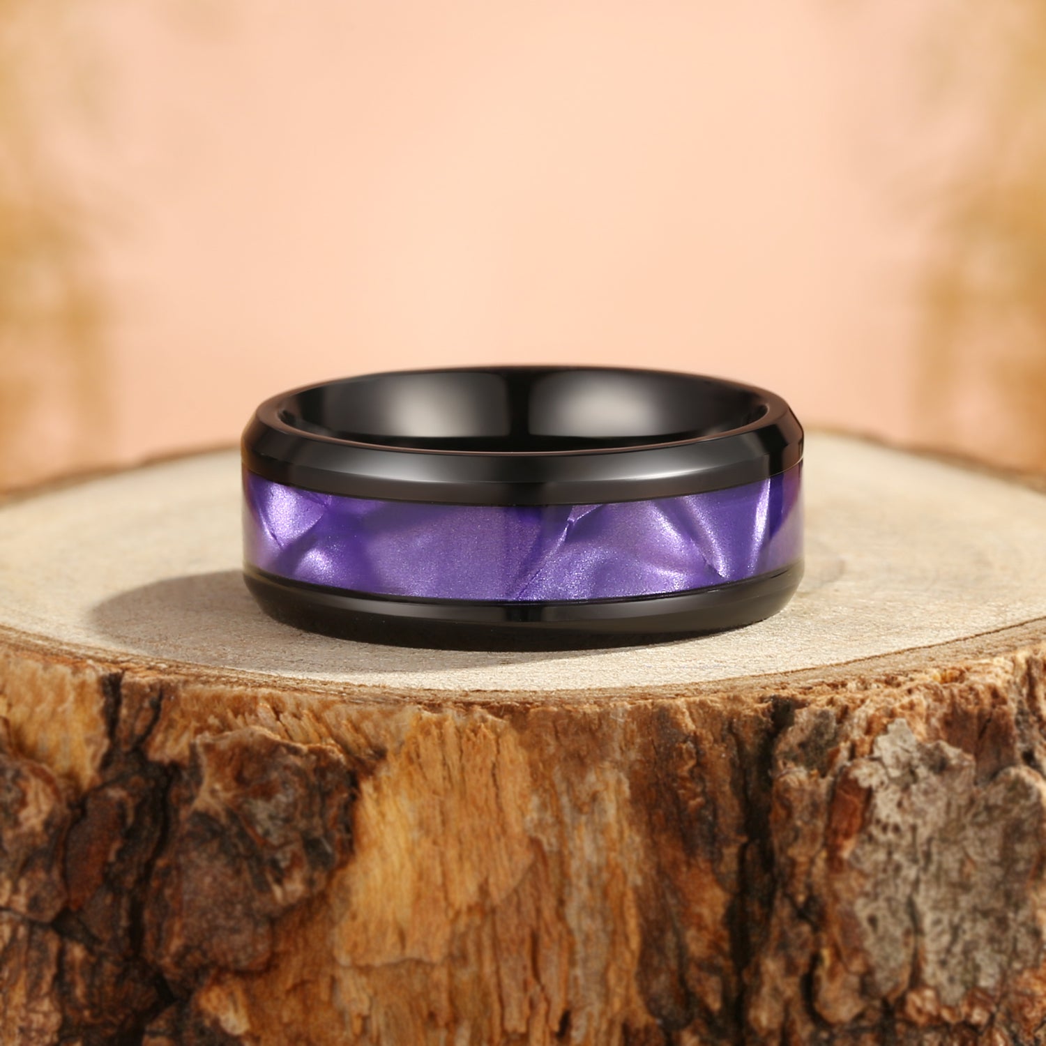Black Purple Inlay Men Thumb Ring