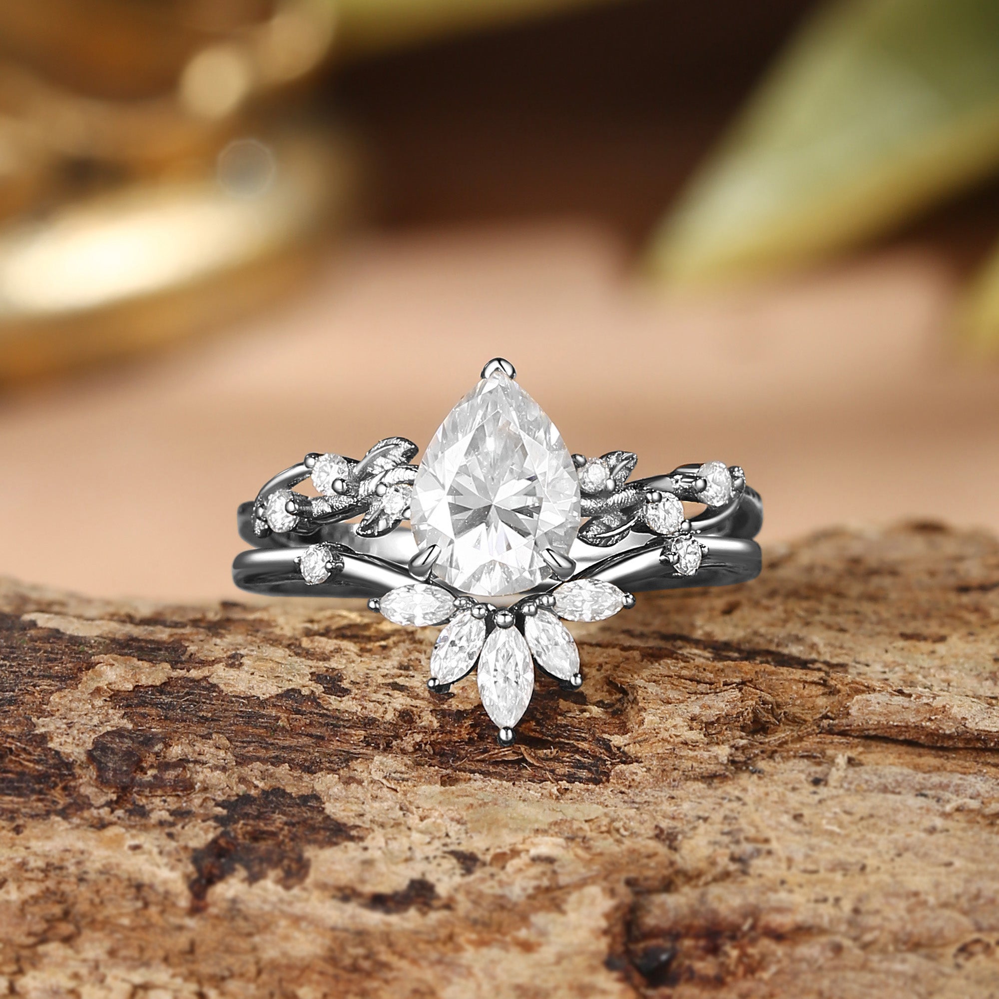 Clarissa - Moissanite Vine Inspired Leafy Bridal Set 2pcs