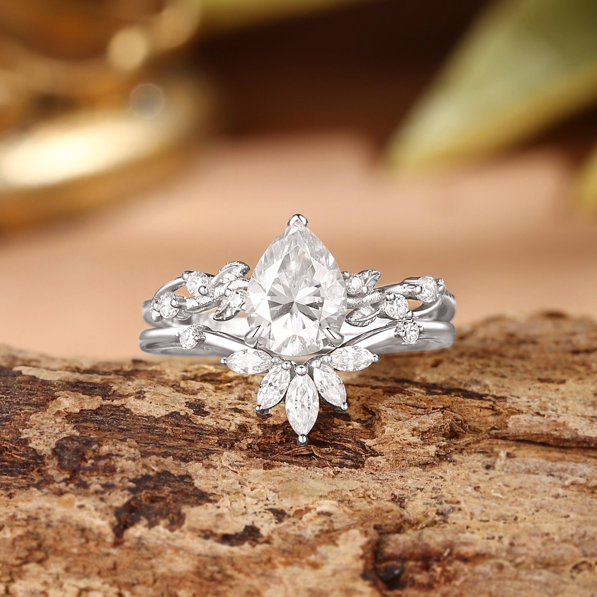 Clarissa - Moissanite Vine Inspired Leafy Bridal Set 2pcs