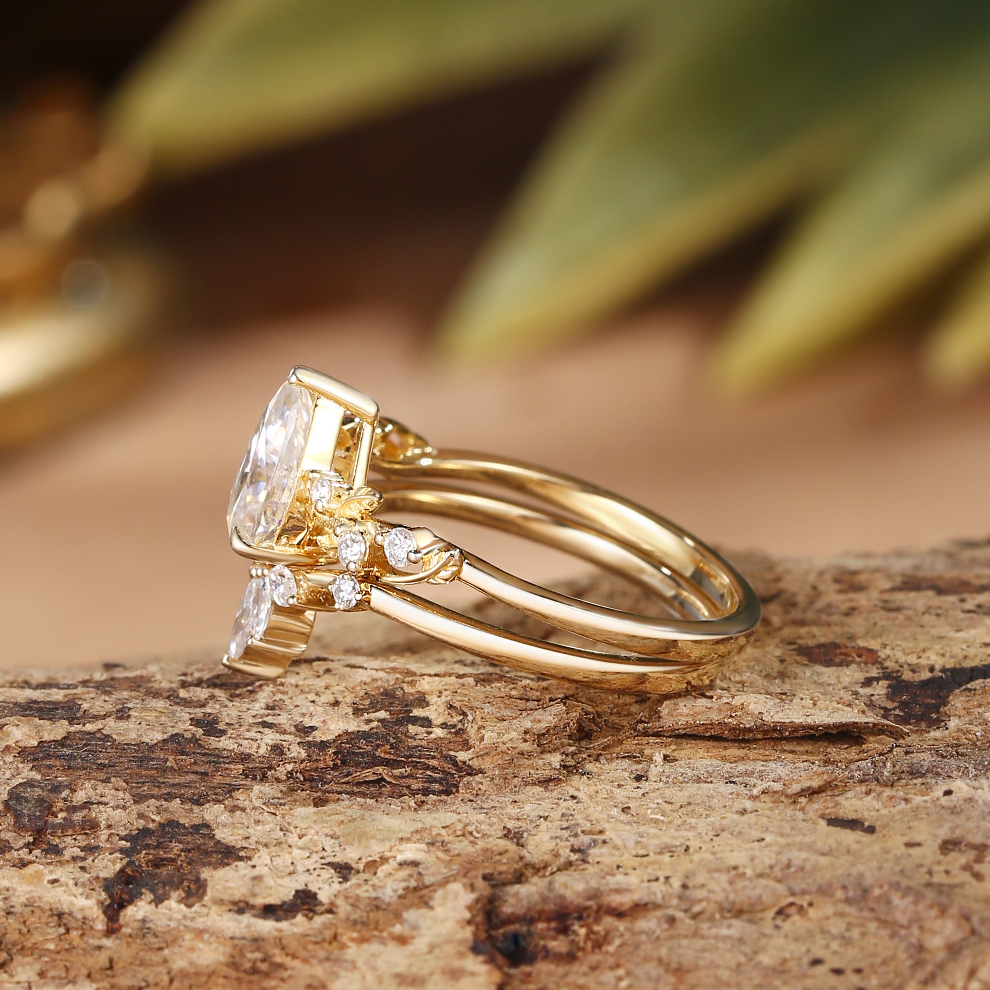 Clarissa - Moissanite Vine Inspired Leafy Bridal Set 2pcs