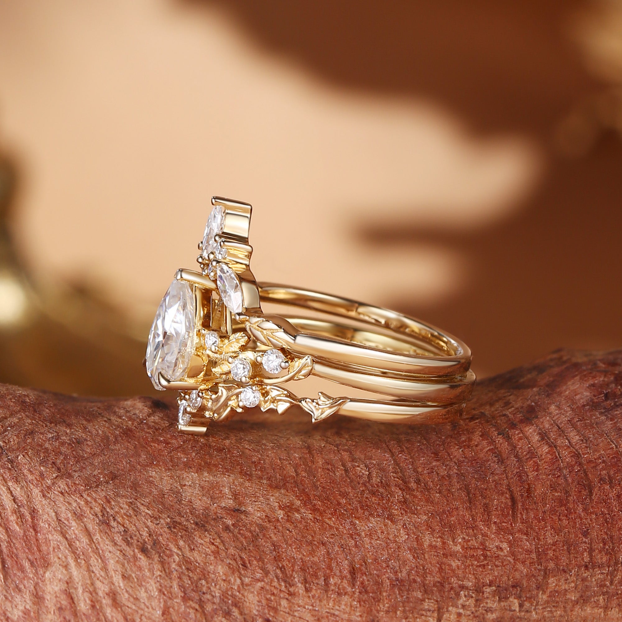 Clarissa - Moissanite Nature Inspired Leafy Engagement Ring Set 3pcs