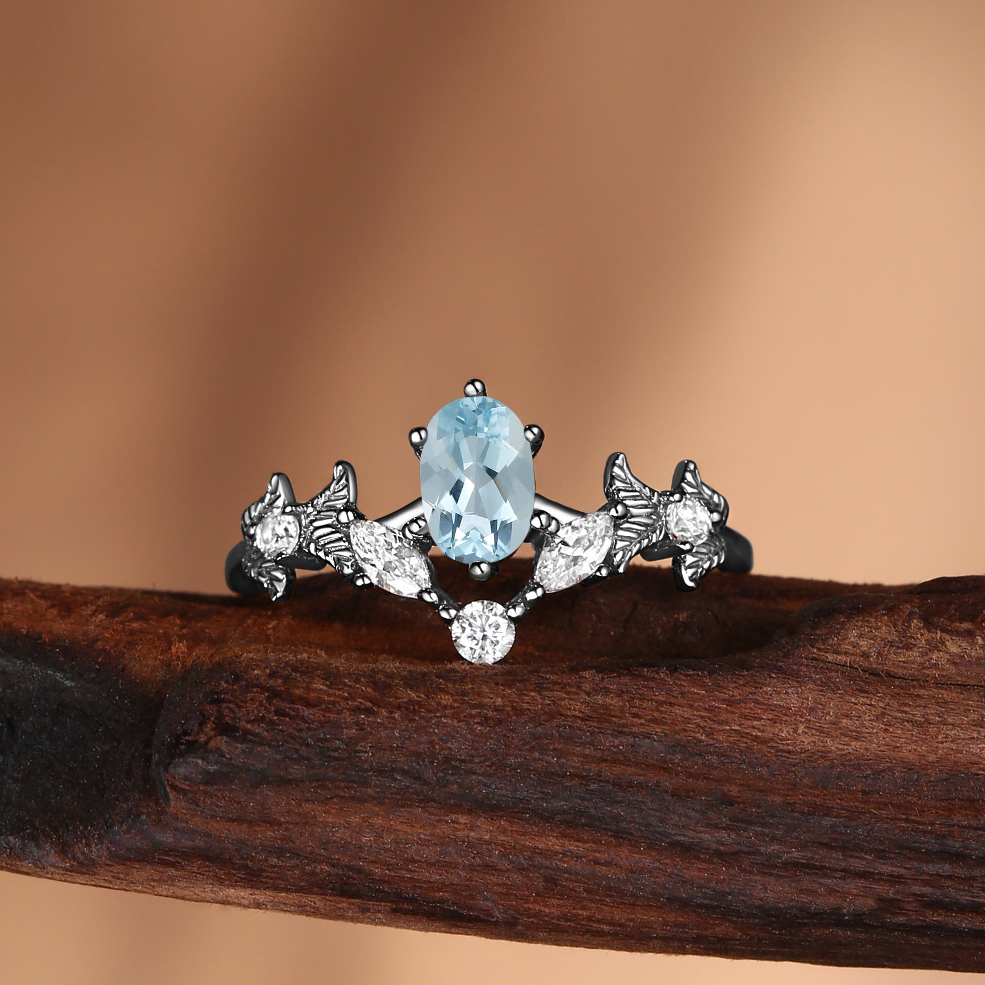 Bernice - Aquamarine Oval Cut Engagement Ring Set 2pcs