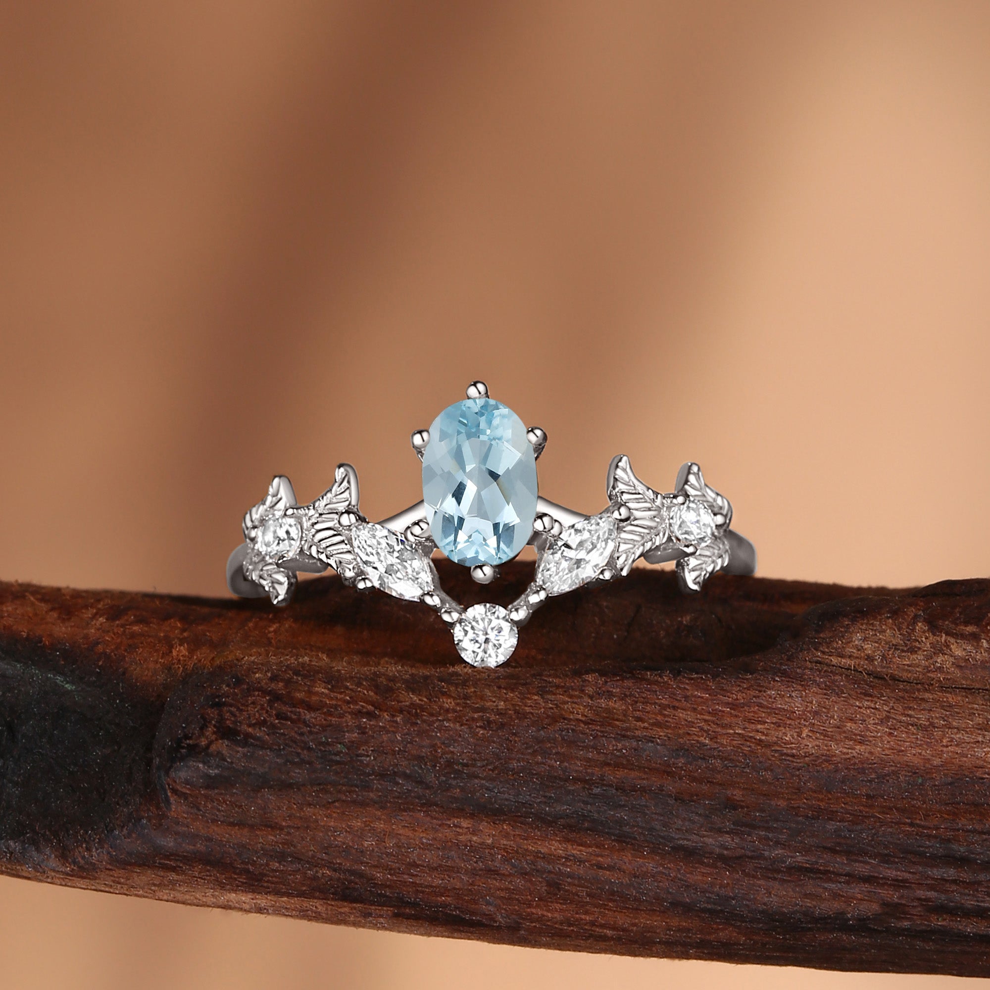 Bernice - Aquamarine Oval Cut Engagement Ring Set 2pcs