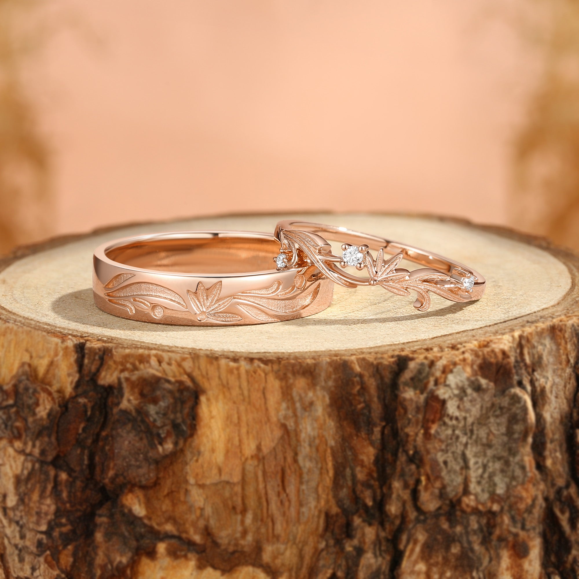 Couple Ring - Blingflare Meadow Blossom Inspired Moissanite Gay Wedding Ring Set