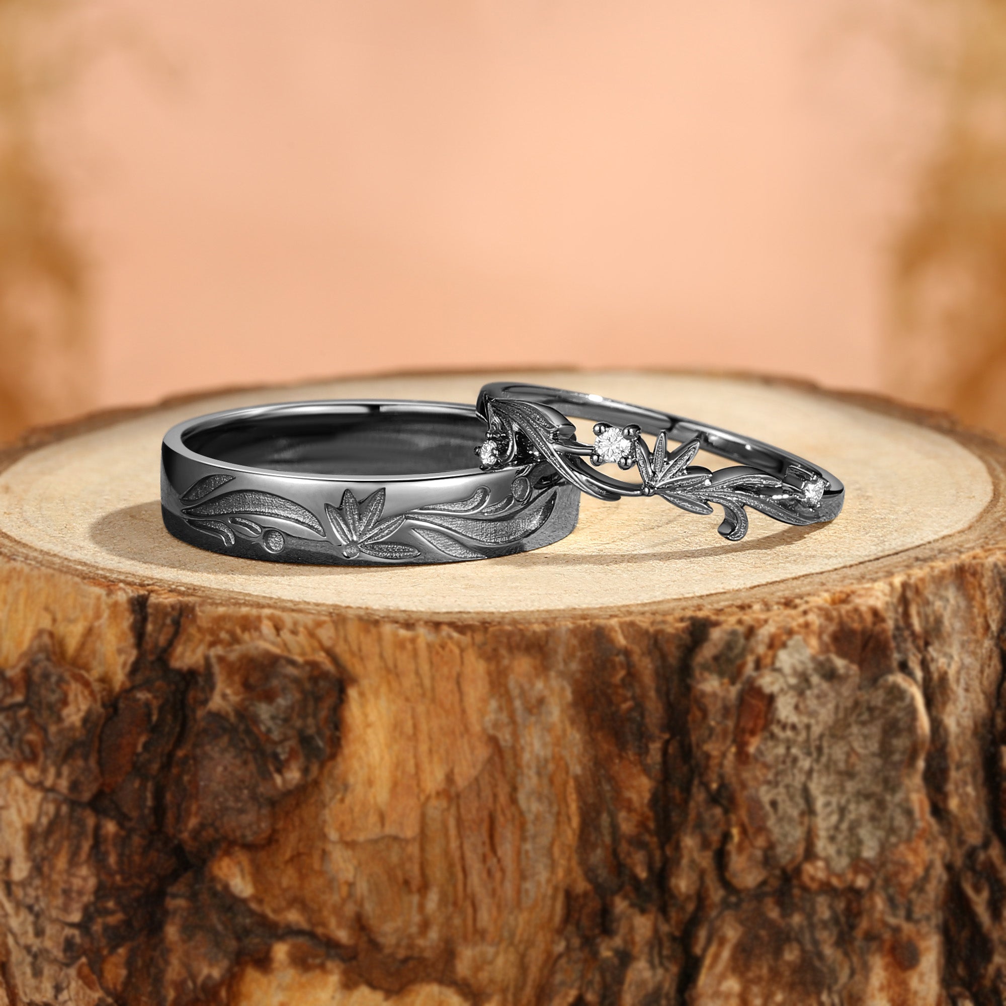 Couple Ring - Blingflare Meadow Blossom Inspired Moissanite Gay Wedding Ring Set