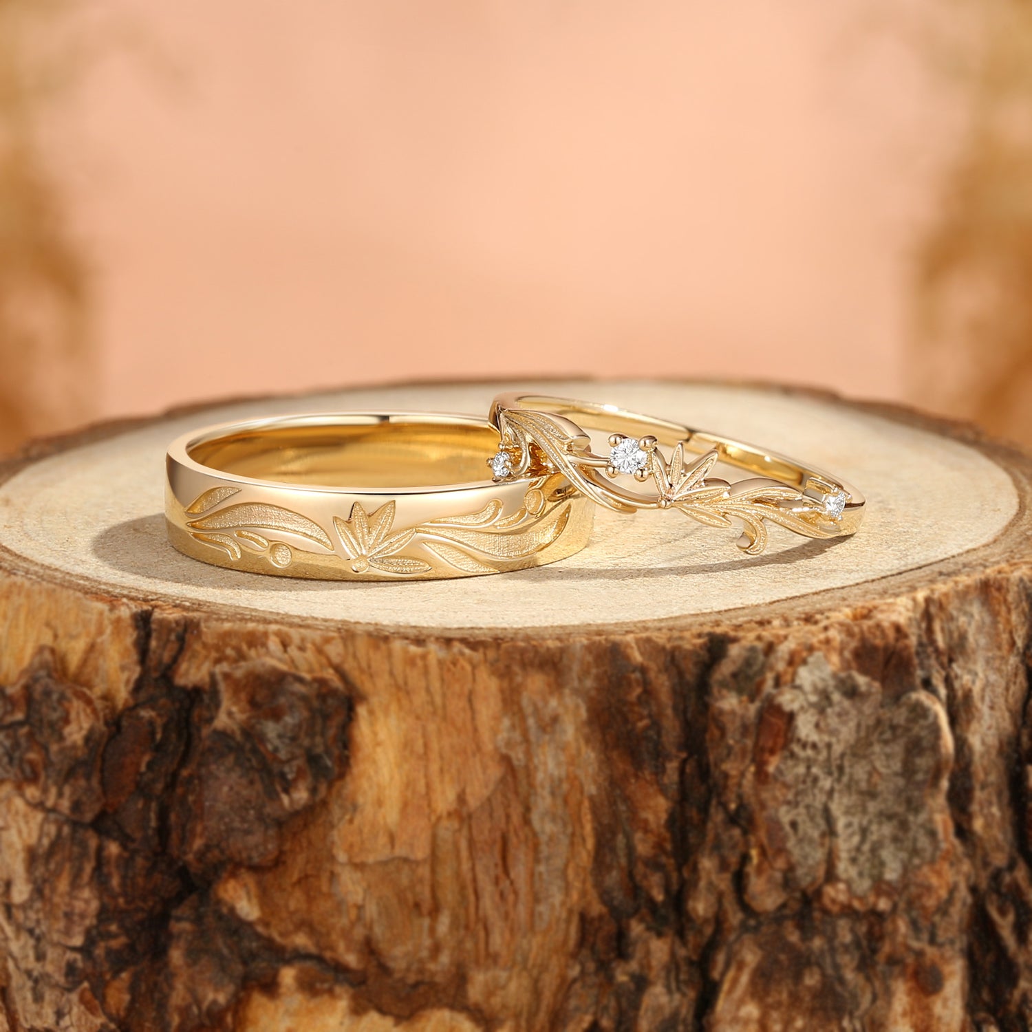 Couple Ring - Blingflare Meadow Blossom Inspired Moissanite Gay Wedding Ring Set