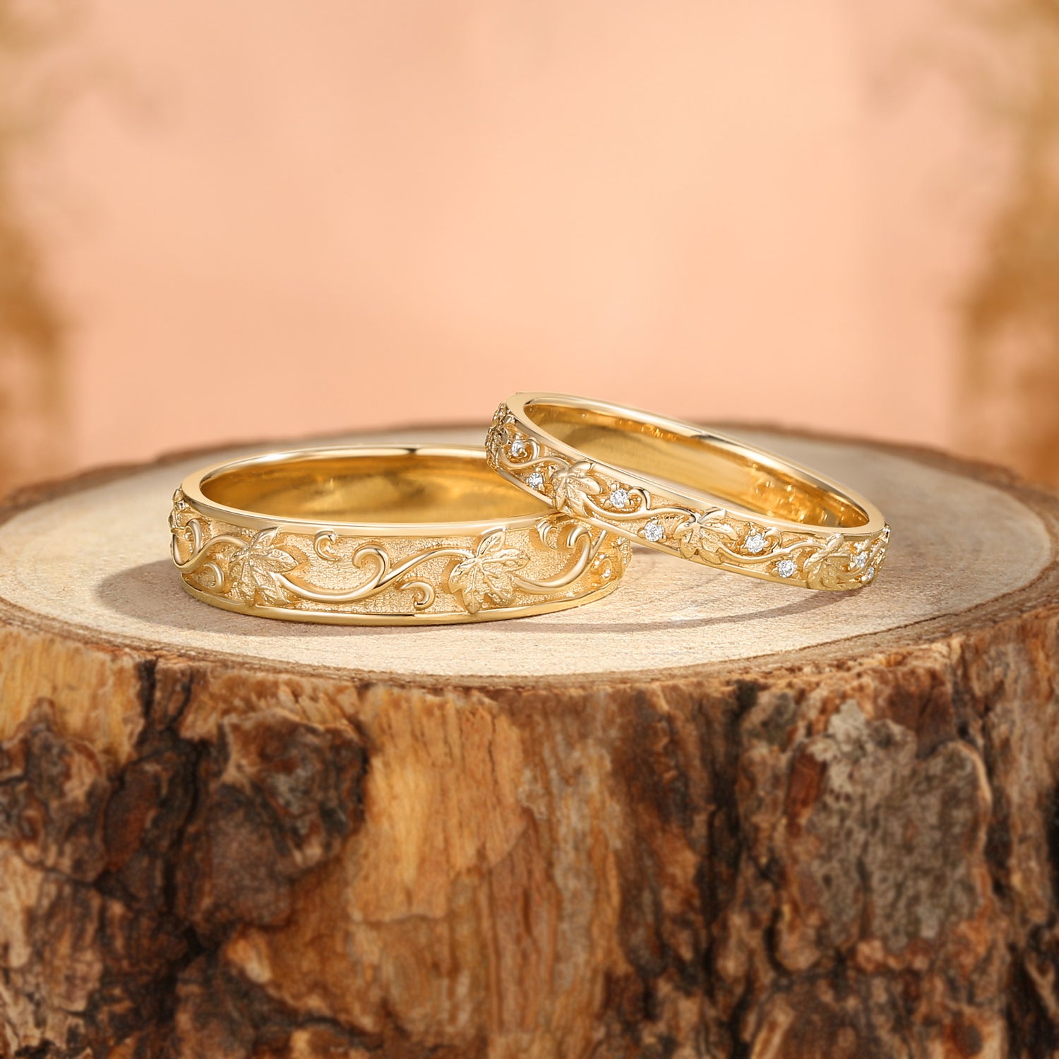 Couple Ring - Blingflare Grape Leaf Inspired Moissanite Promise Ring Set